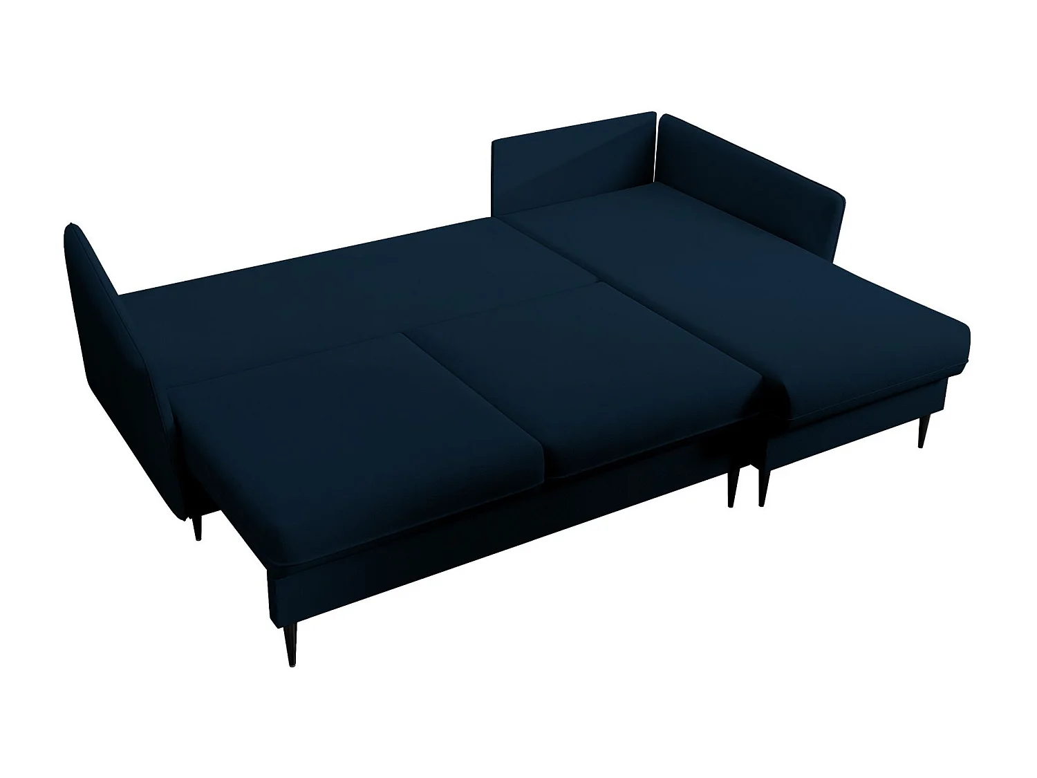 Canapé d'angle - 223 cm - avec fonction couchage - velours hydrophobe - bleu marin - pieds noirs - VOLIO