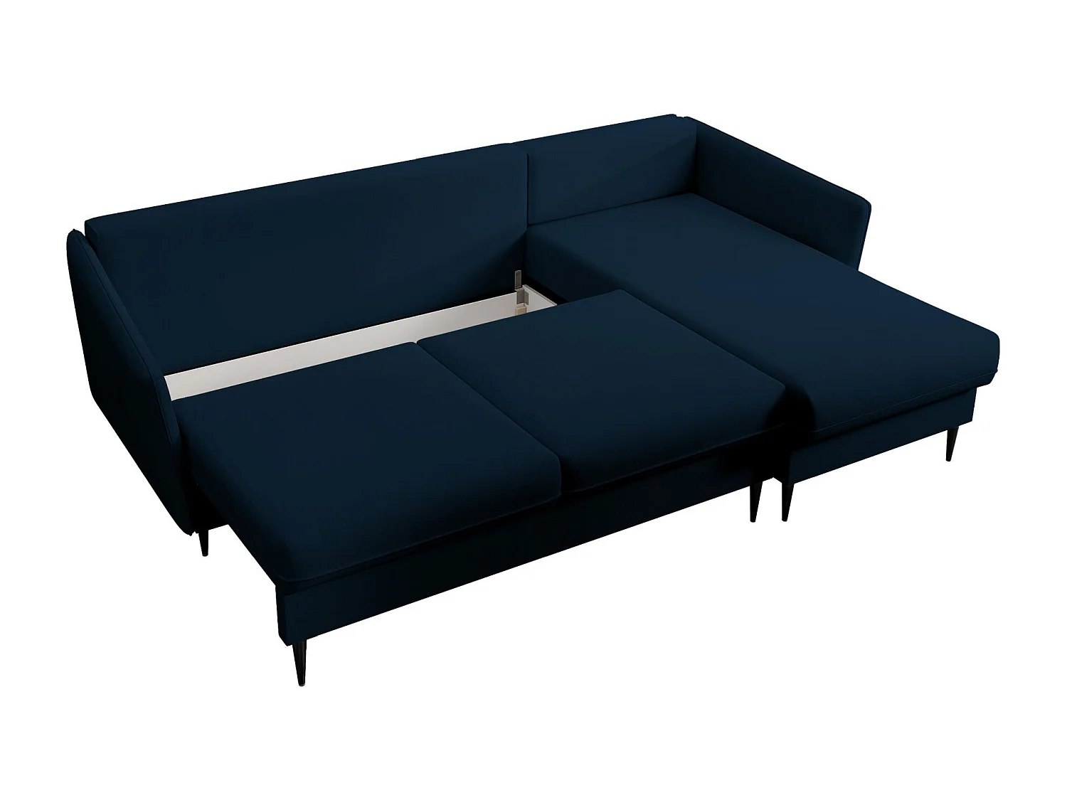 Canapé d'angle - 223 cm - avec fonction couchage - velours hydrophobe - bleu marin - pieds noirs - VOLIO