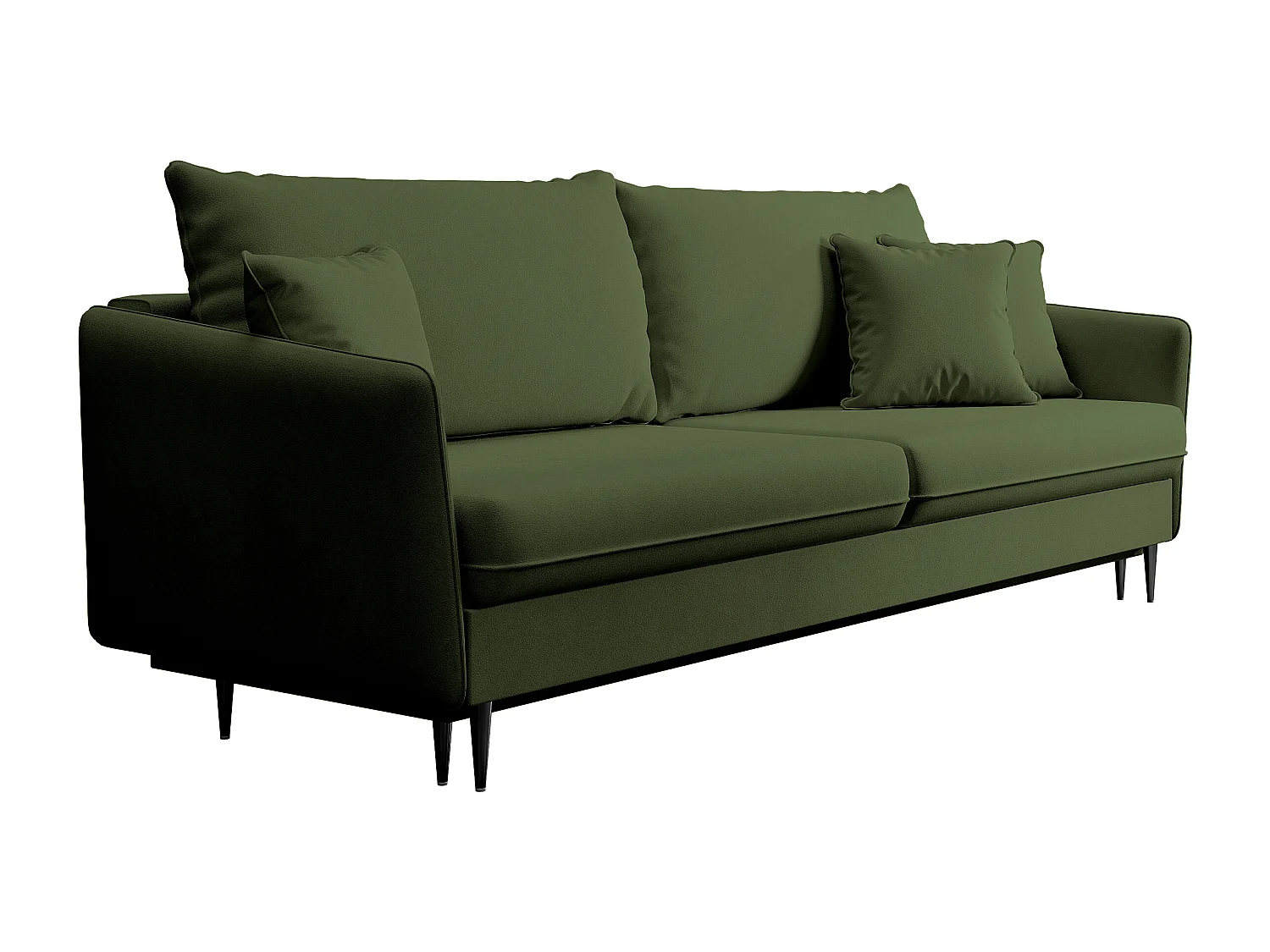 Canapé - 221 cm - trois places velours hydrophobe - olive - pieds noirs - VOLIO