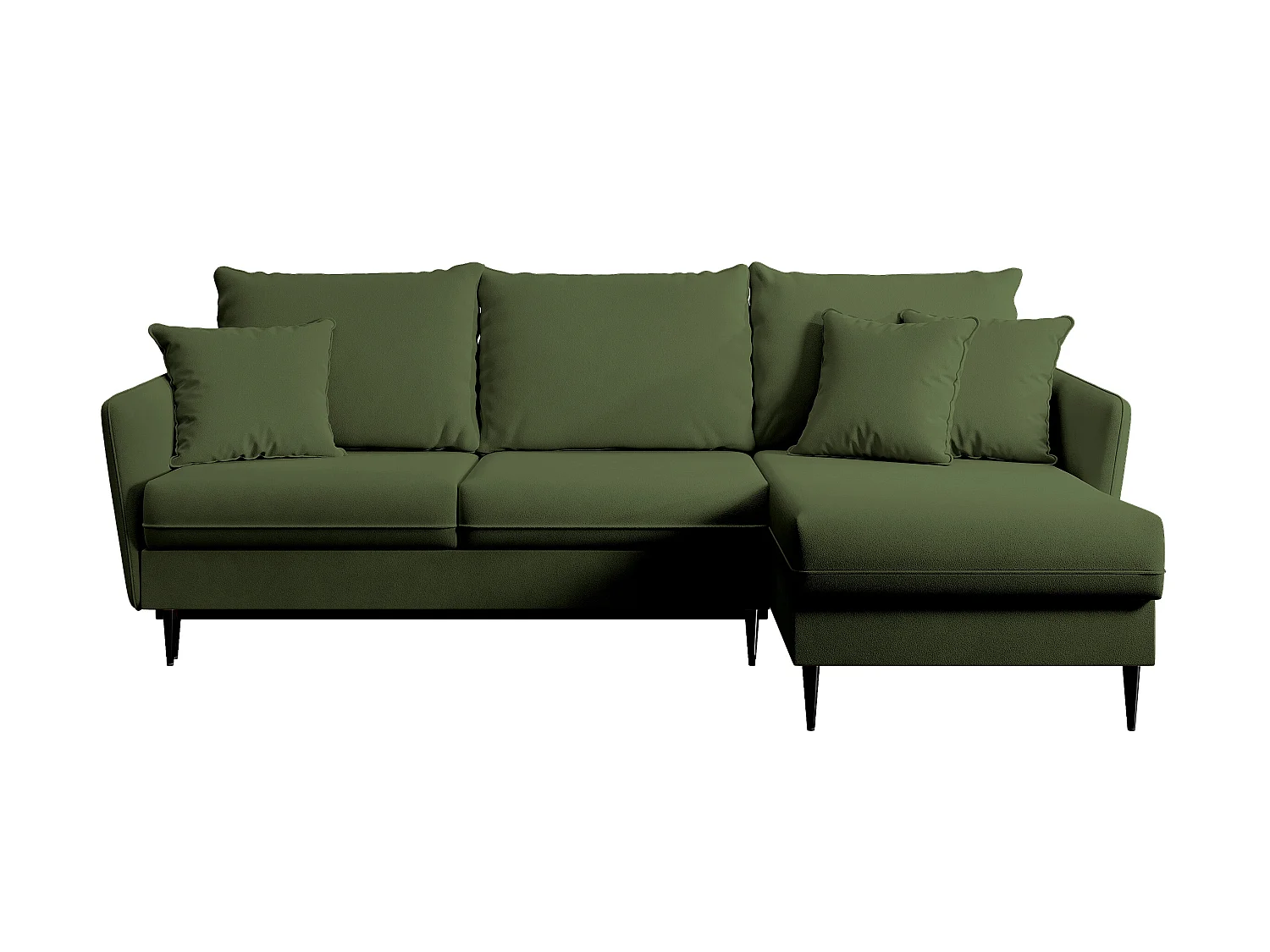 Canapé d'angle - 223 cm - avec fonction couchage - velours hydrophobe - olive - pieds noirs - VOLIO
