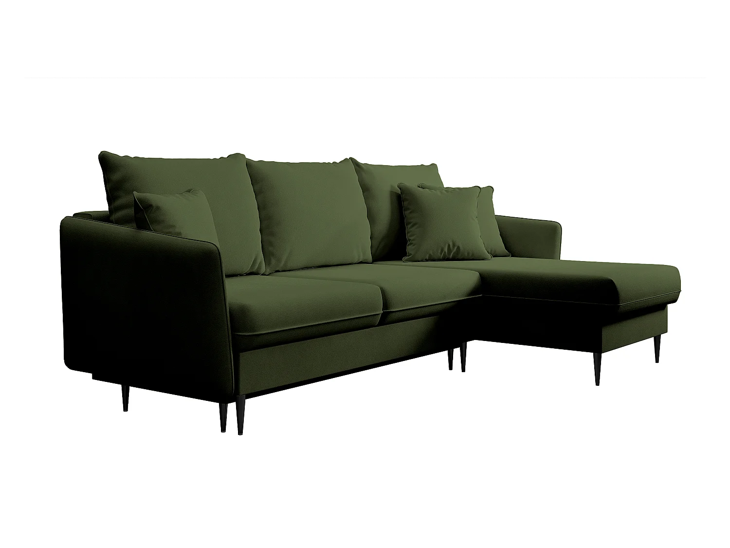 Canapé d'angle - 223 cm - avec fonction couchage - velours hydrophobe - olive - pieds noirs - VOLIO