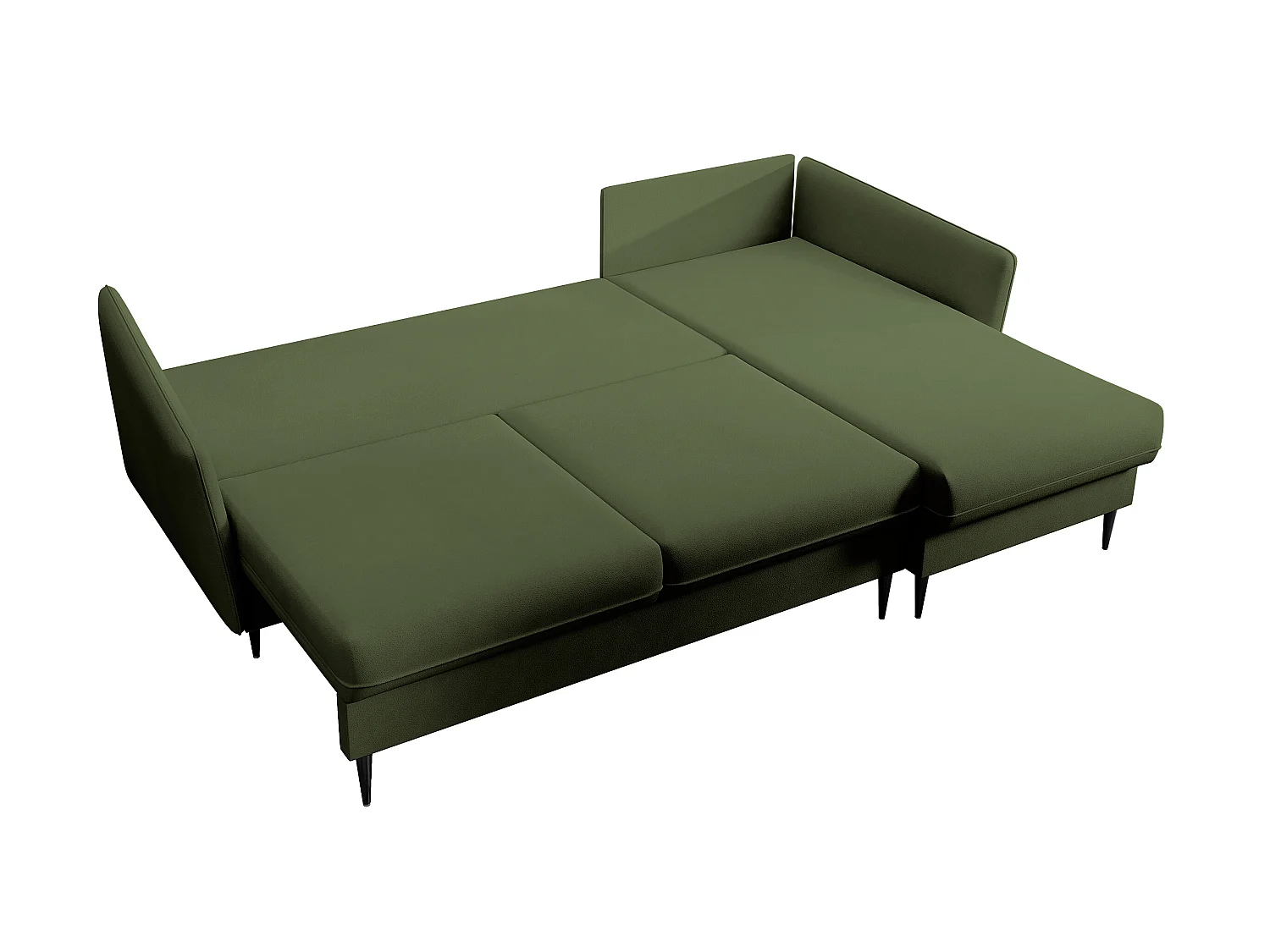 Canapé d'angle - 223 cm - avec fonction couchage - velours hydrophobe - olive - pieds noirs - VOLIO