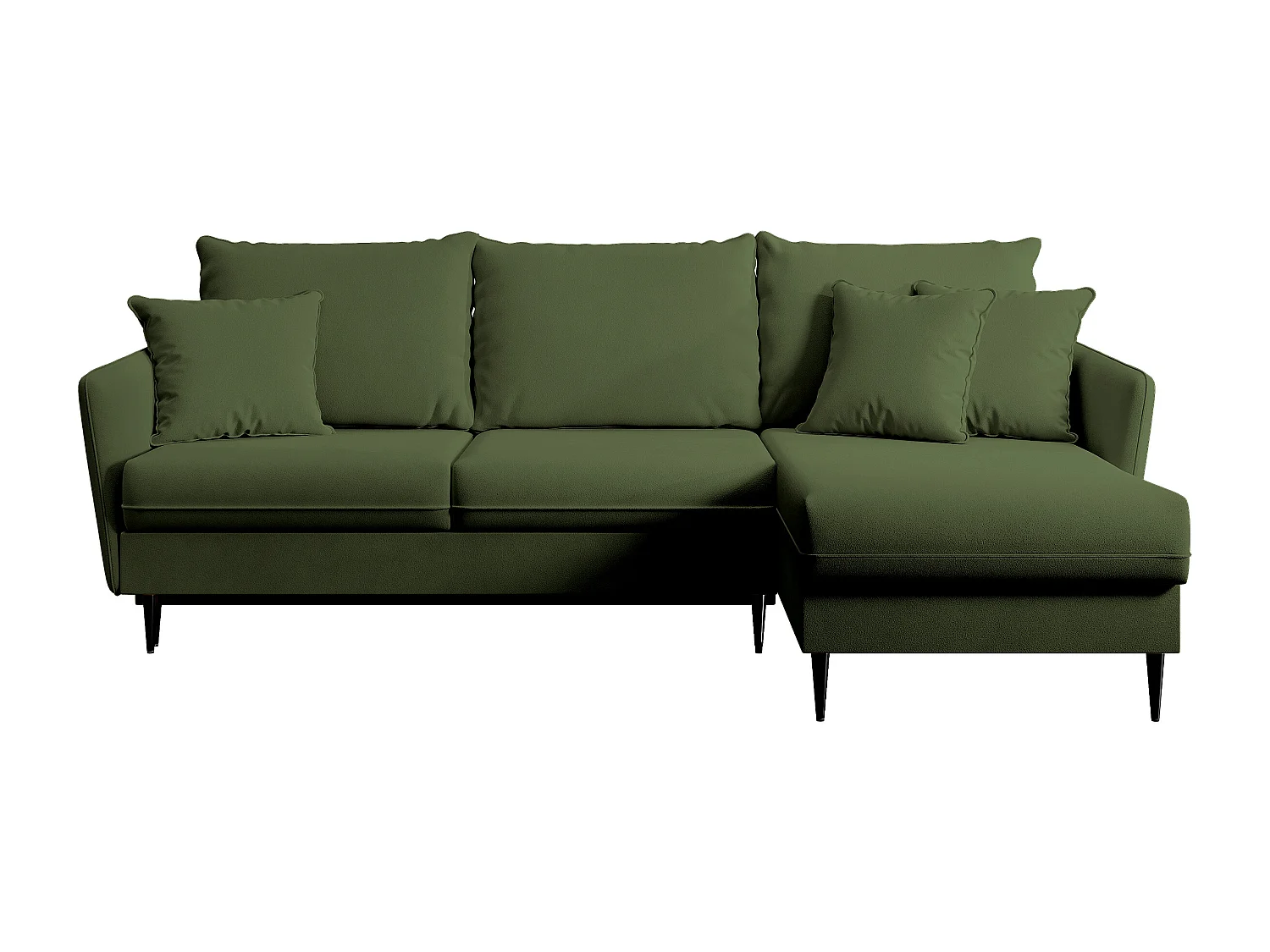 Canapé d'angle - 223 cm - avec fonction couchage - velours hydrophobe - olive - pieds noirs - VOLIO