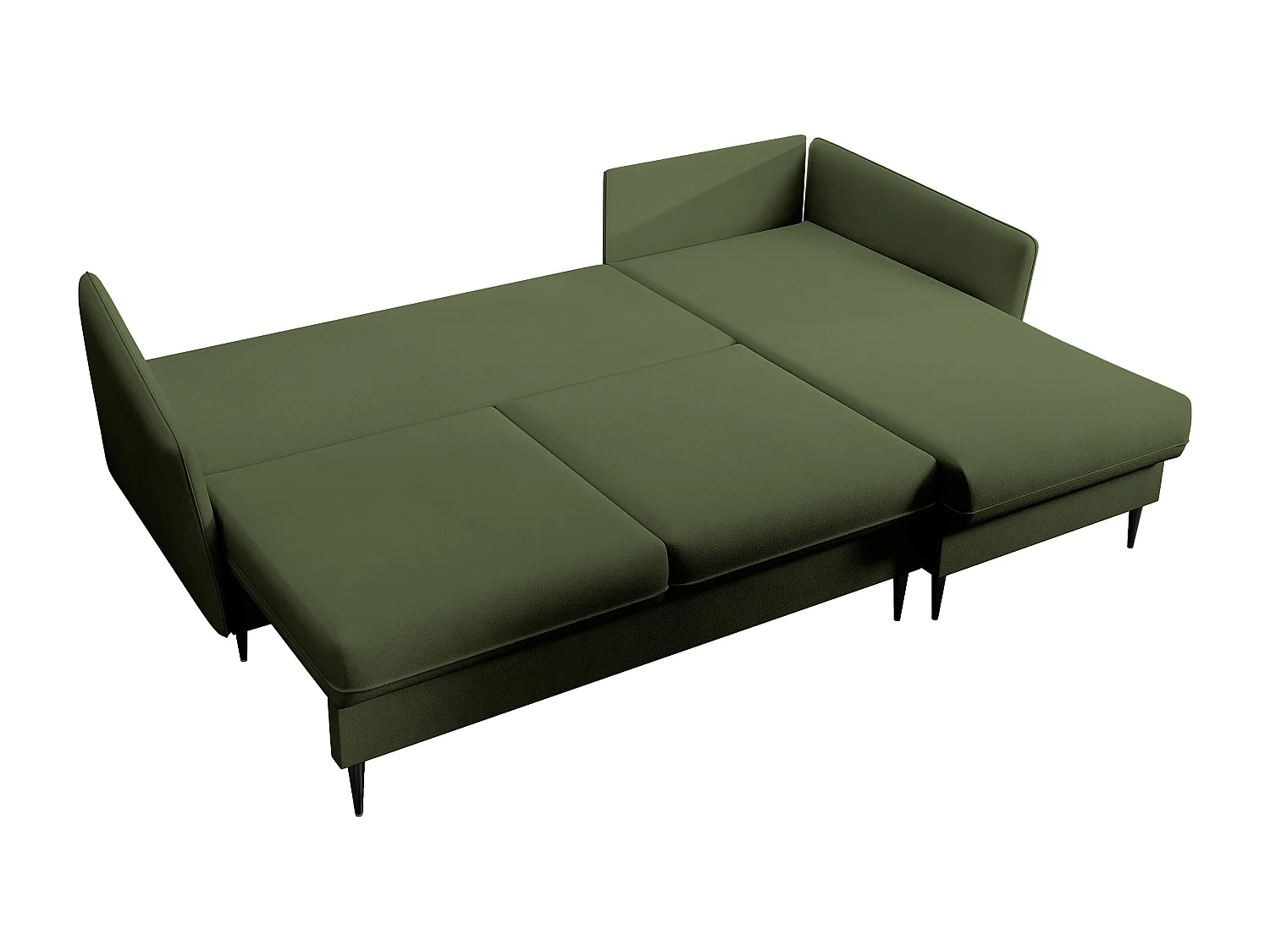 Canapé d'angle - 223 cm - avec fonction couchage - velours hydrophobe - olive - pieds noirs - VOLIO