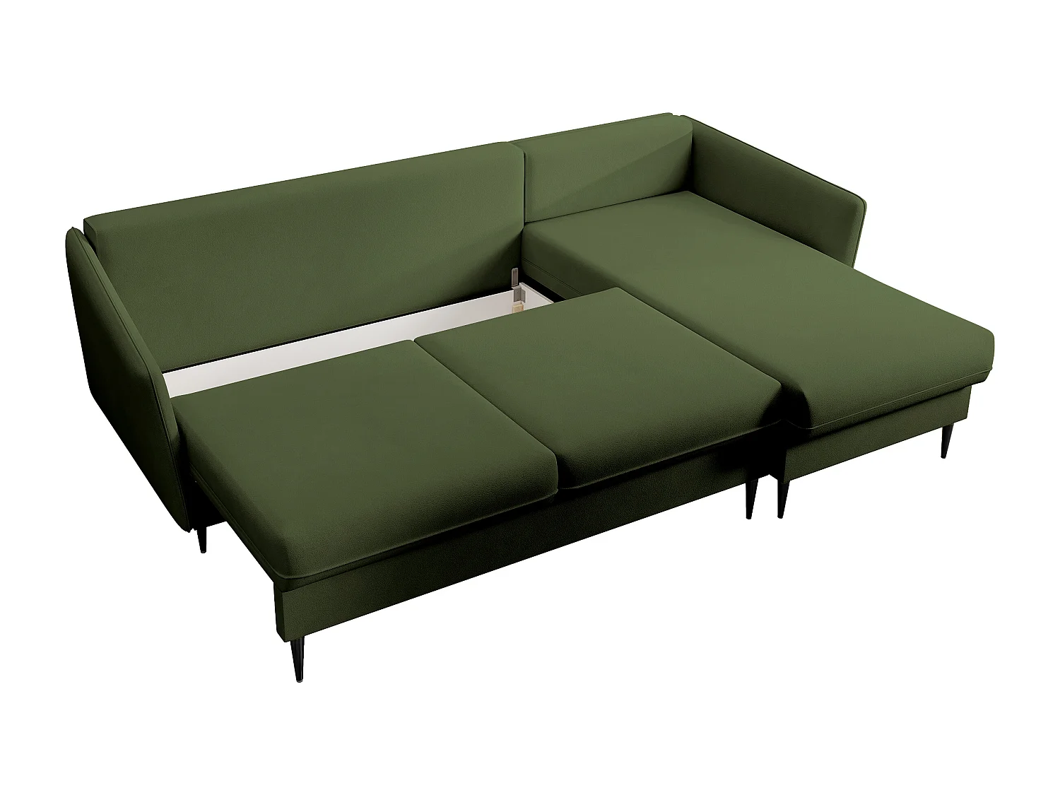 Canapé d'angle - 223 cm - avec fonction couchage - velours hydrophobe - olive - pieds noirs - VOLIO