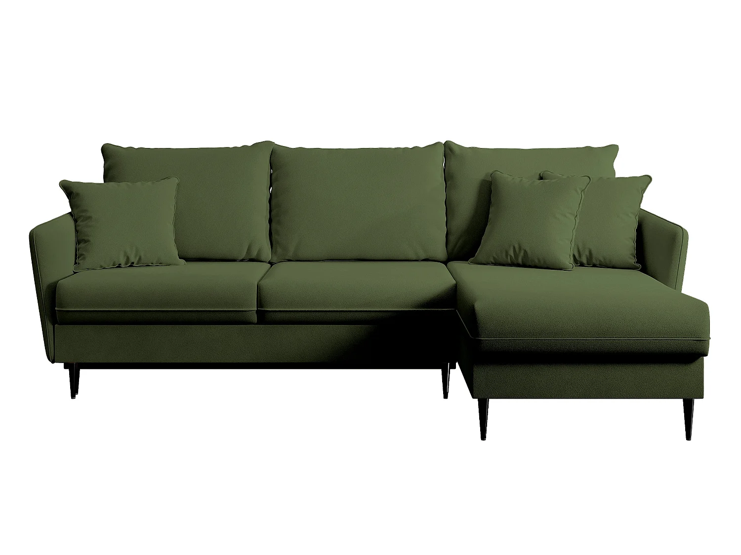Canapé d'angle - 223 cm - avec fonction couchage - velours hydrophobe - olive - pieds noirs - VOLIO
