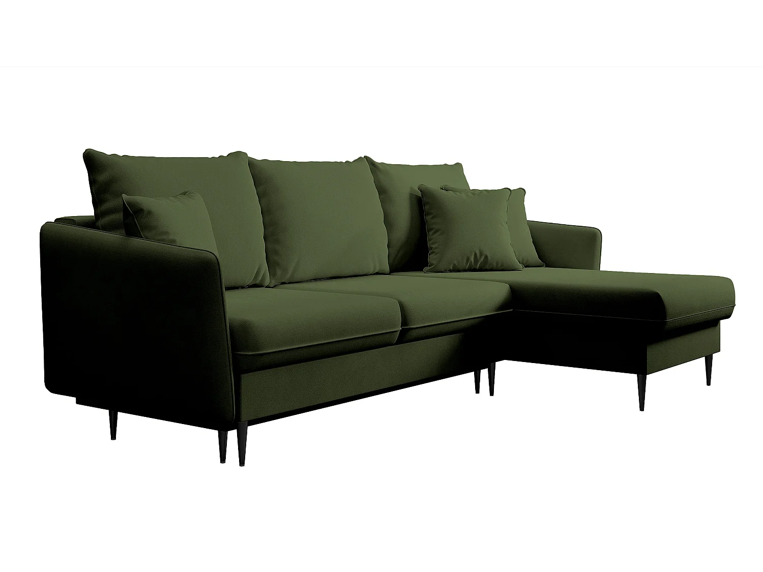 Canapé d'angle - 223 cm - avec fonction couchage - velours hydrophobe - olive - pieds noirs - VOLIO