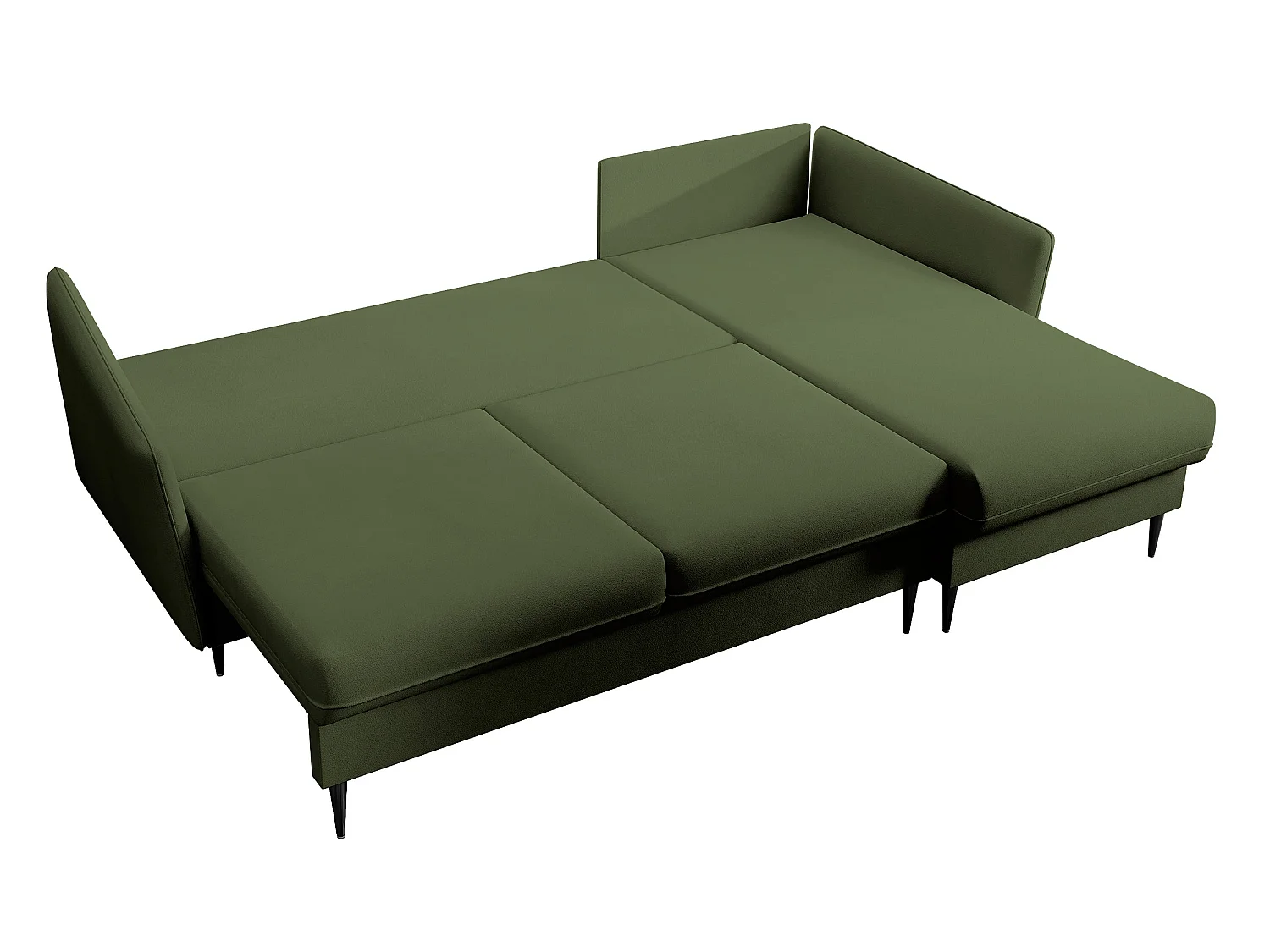 Canapé d'angle - 223 cm - avec fonction couchage - velours hydrophobe - olive - pieds noirs - VOLIO