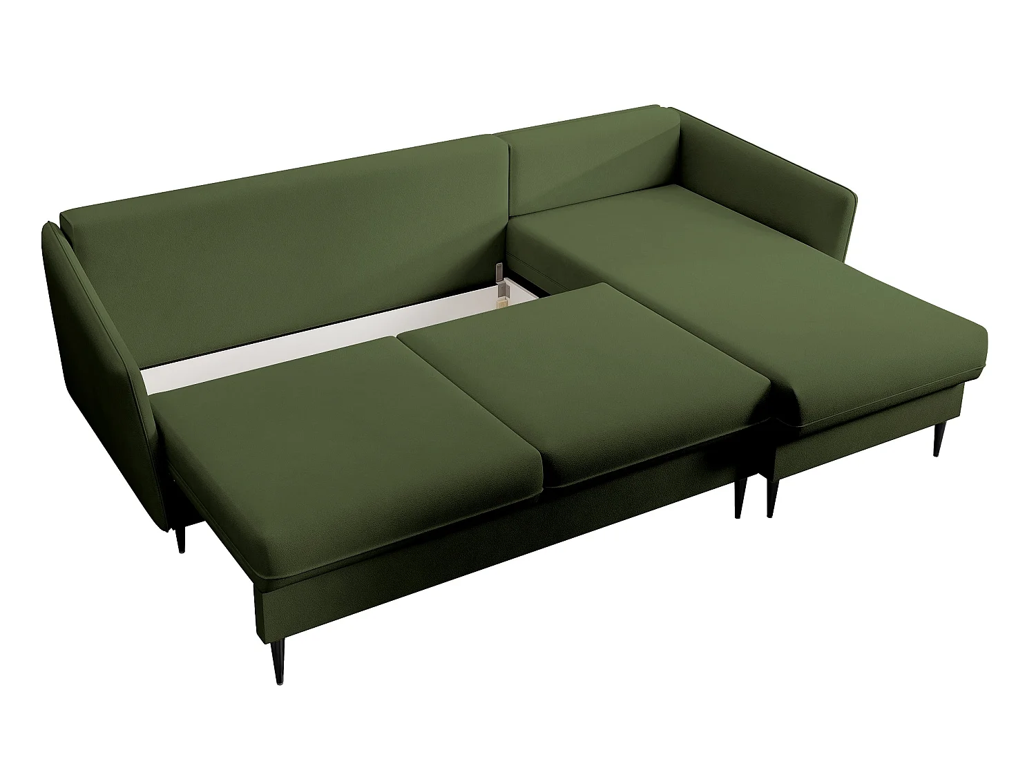 Canapé d'angle - 223 cm - avec fonction couchage - velours hydrophobe - olive - pieds noirs - VOLIO