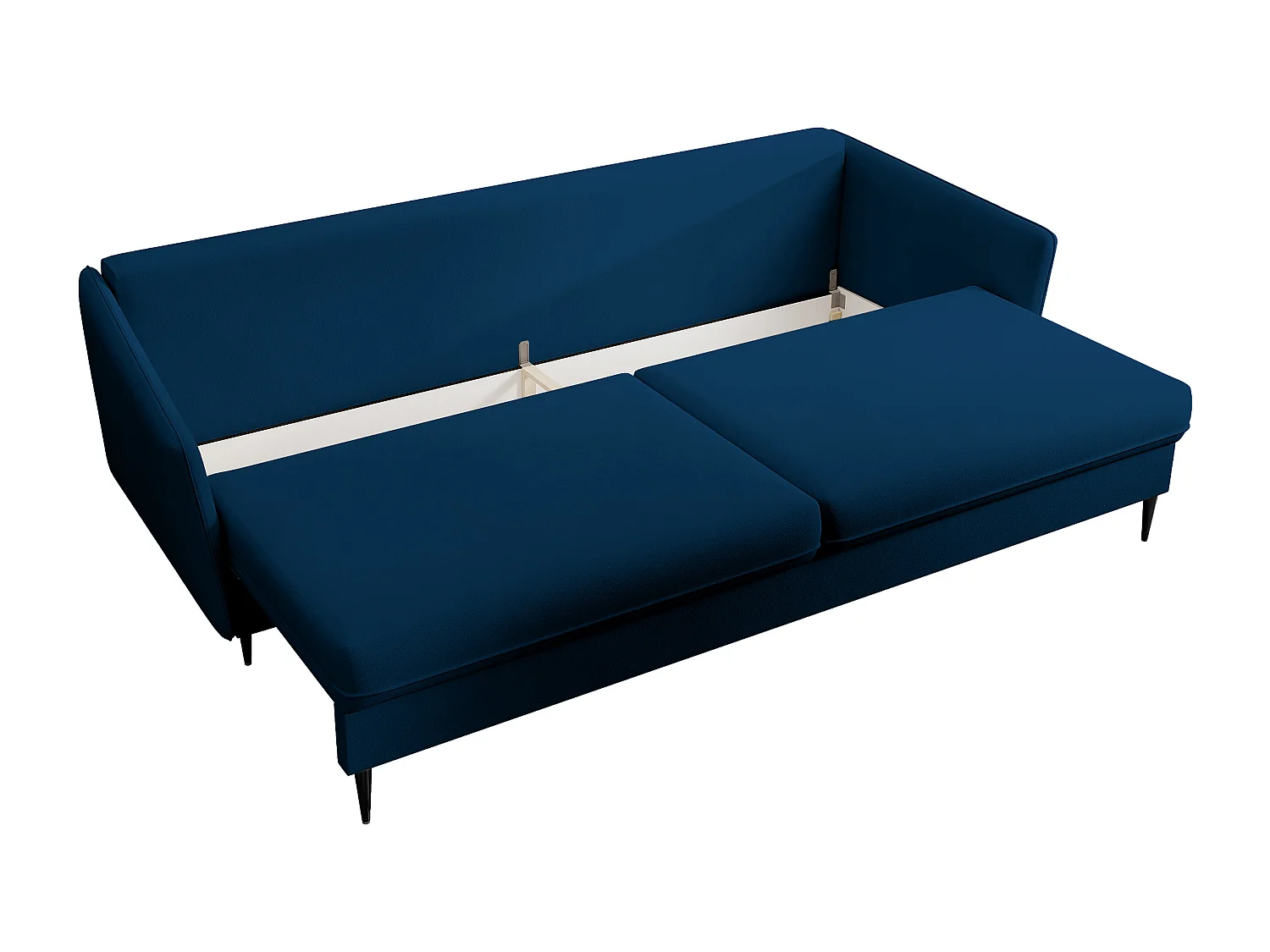 Canapé - 221 cm - trois places velours hydrophobe - bleu marin - pieds noirs - VOLIO