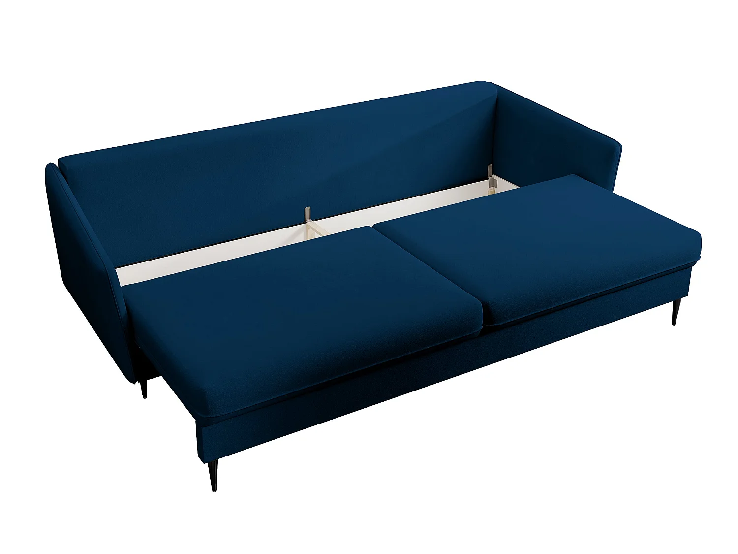 Canapé - 221 cm - trois places velours hydrophobe - bleu marin - pieds noirs - VOLIO