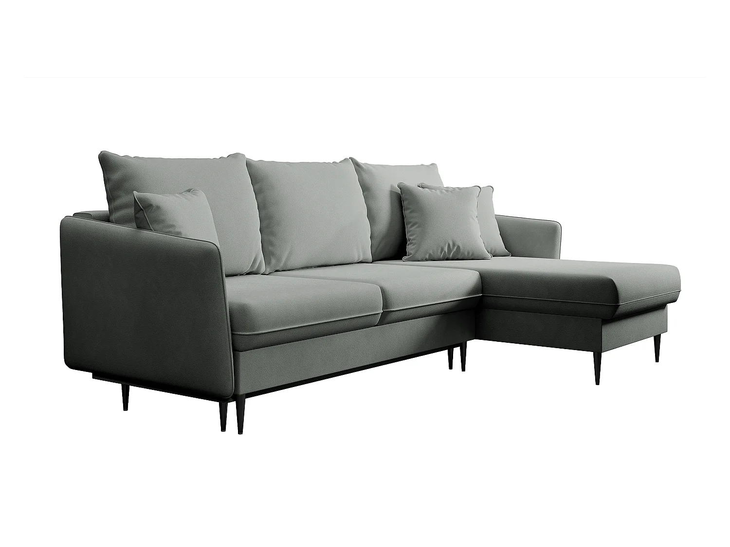 Ecksofa - 223 cm - mit Schlaffunktion - hydrophober Samt - grau - schwarze Füße - VOLIO