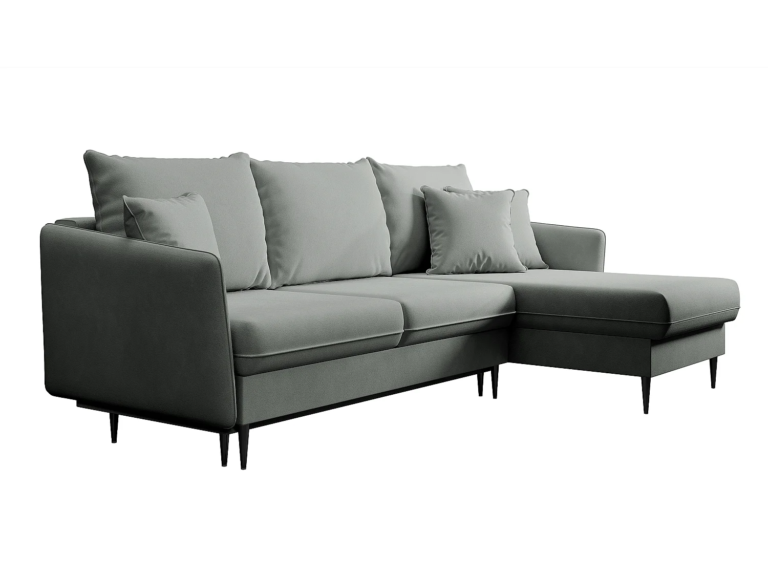 Ecksofa - 223 cm - mit Schlaffunktion - hydrophober Samt - grau - schwarze Füße - VOLIO