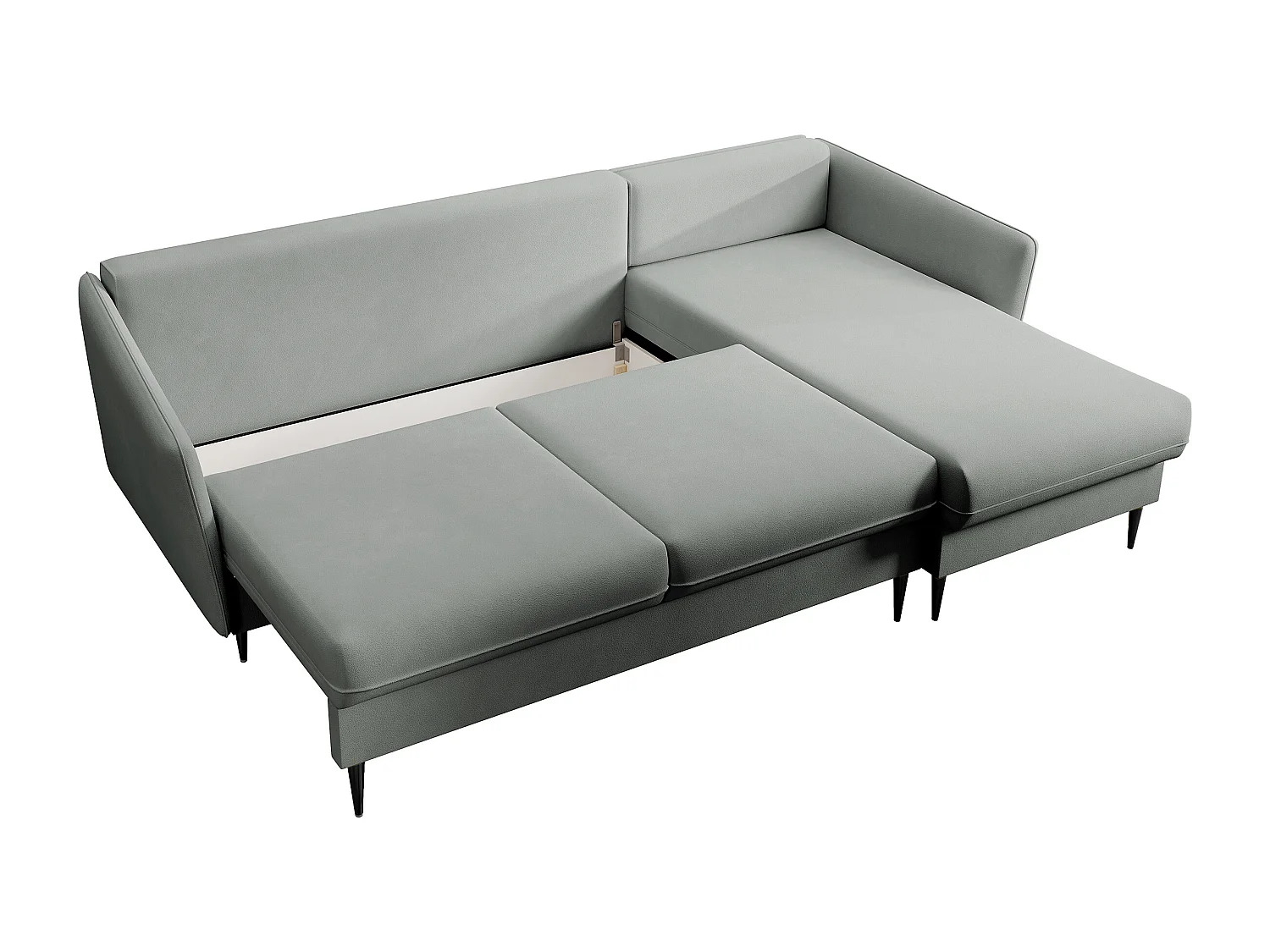 Ecksofa - 223 cm - mit Schlaffunktion - hydrophober Samt - grau - schwarze Füße - VOLIO