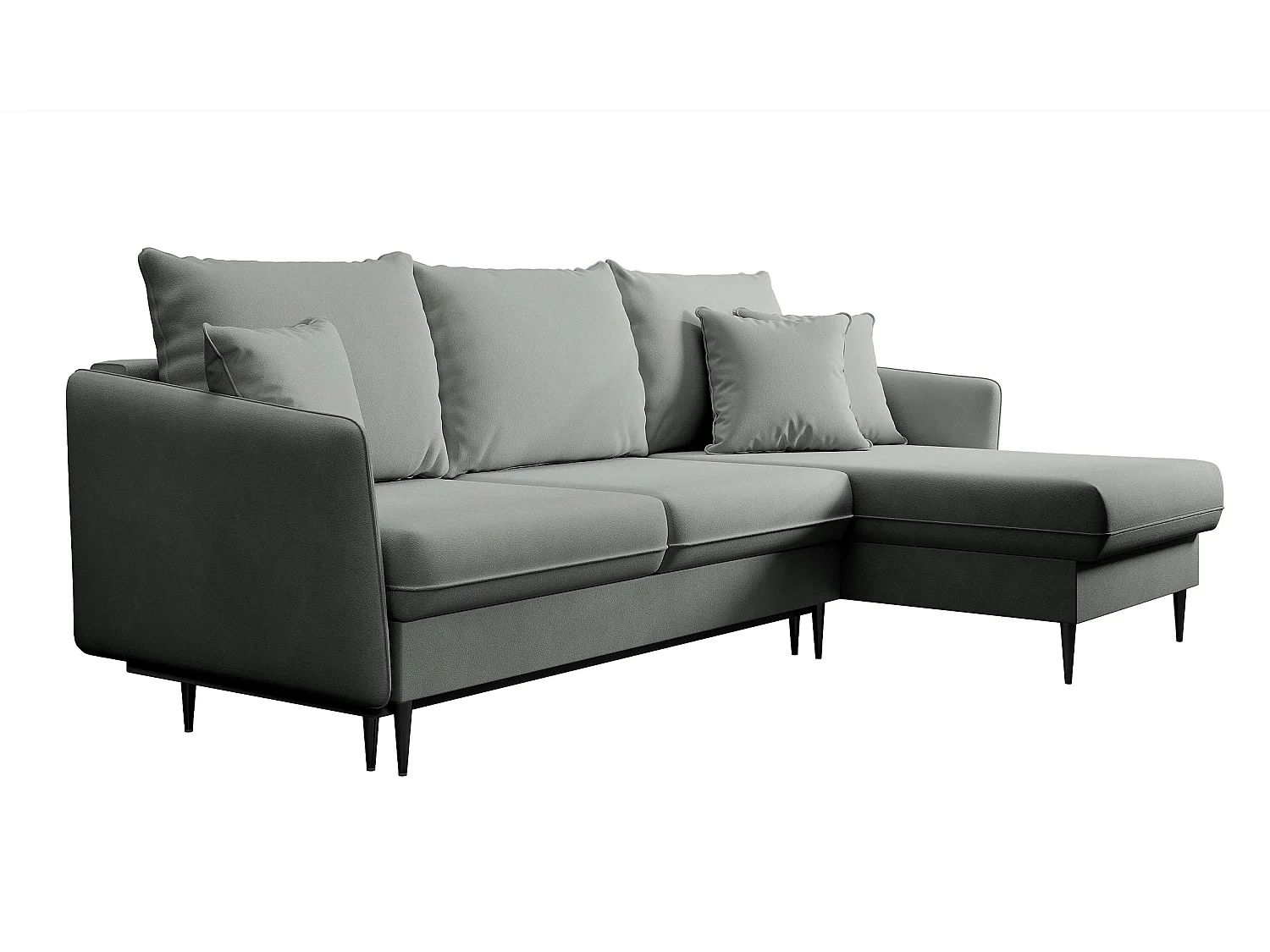Hoekbank - 223 cm - met slaapfunctie - hydrofoob fluweel - grijs - zwarte poten - VOLIO