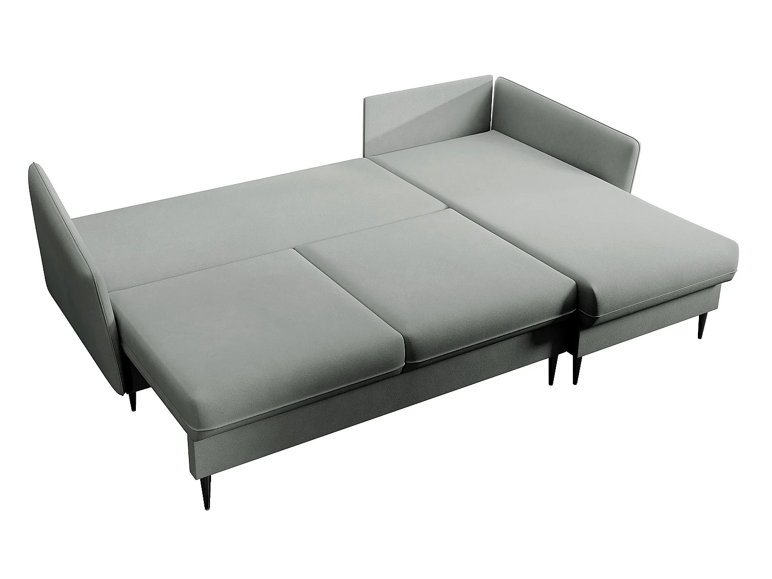 Hoekbank - 223 cm - met slaapfunctie - hydrofoob fluweel - grijs - zwarte poten - VOLIO