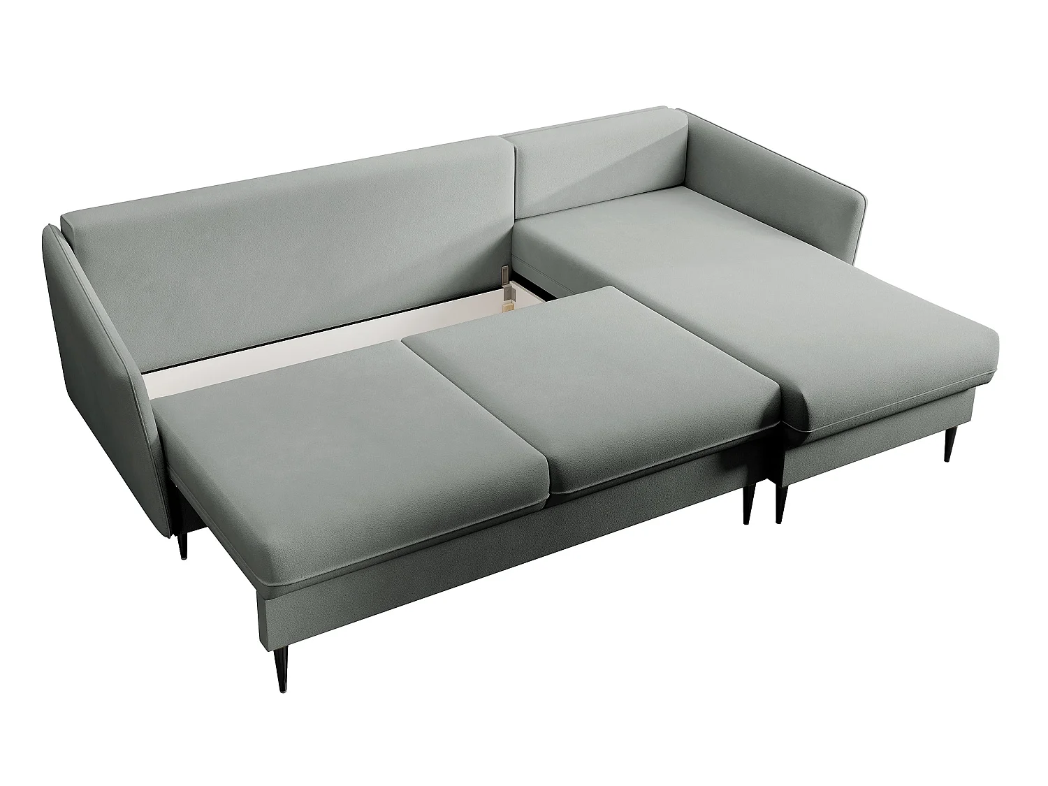 Hoekbank - 223 cm - met slaapfunctie - hydrofoob fluweel - grijs - zwarte poten - VOLIO
