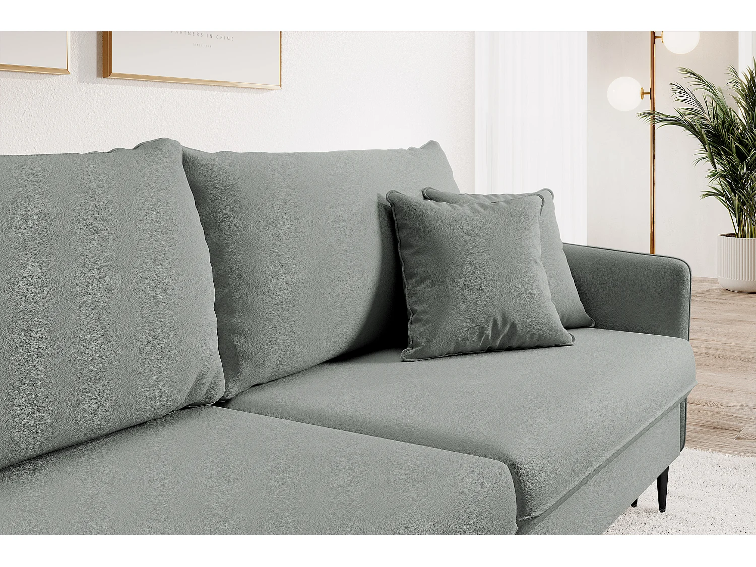 Sofa - 221 cm - Dreisitzer hydrophober Samt - grau - schwarze Füße - VOLIO