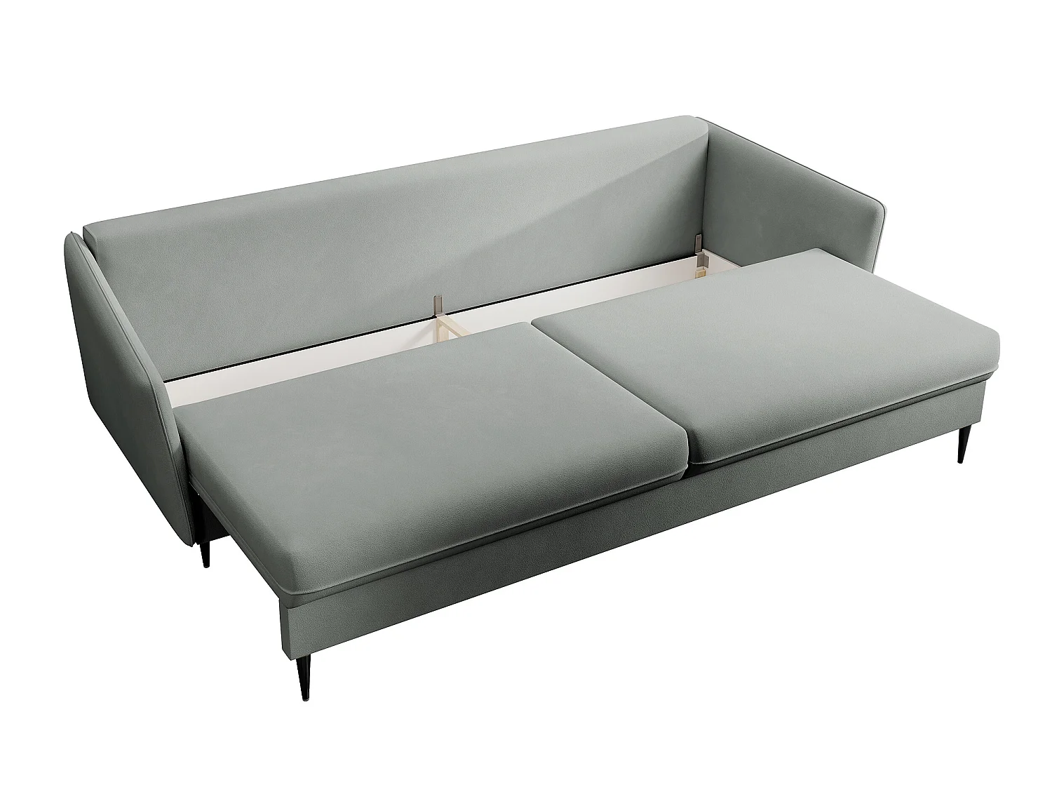 Canapé - 221 cm - trois places velours hydrophobe - gris - pieds noirs - VOLIO