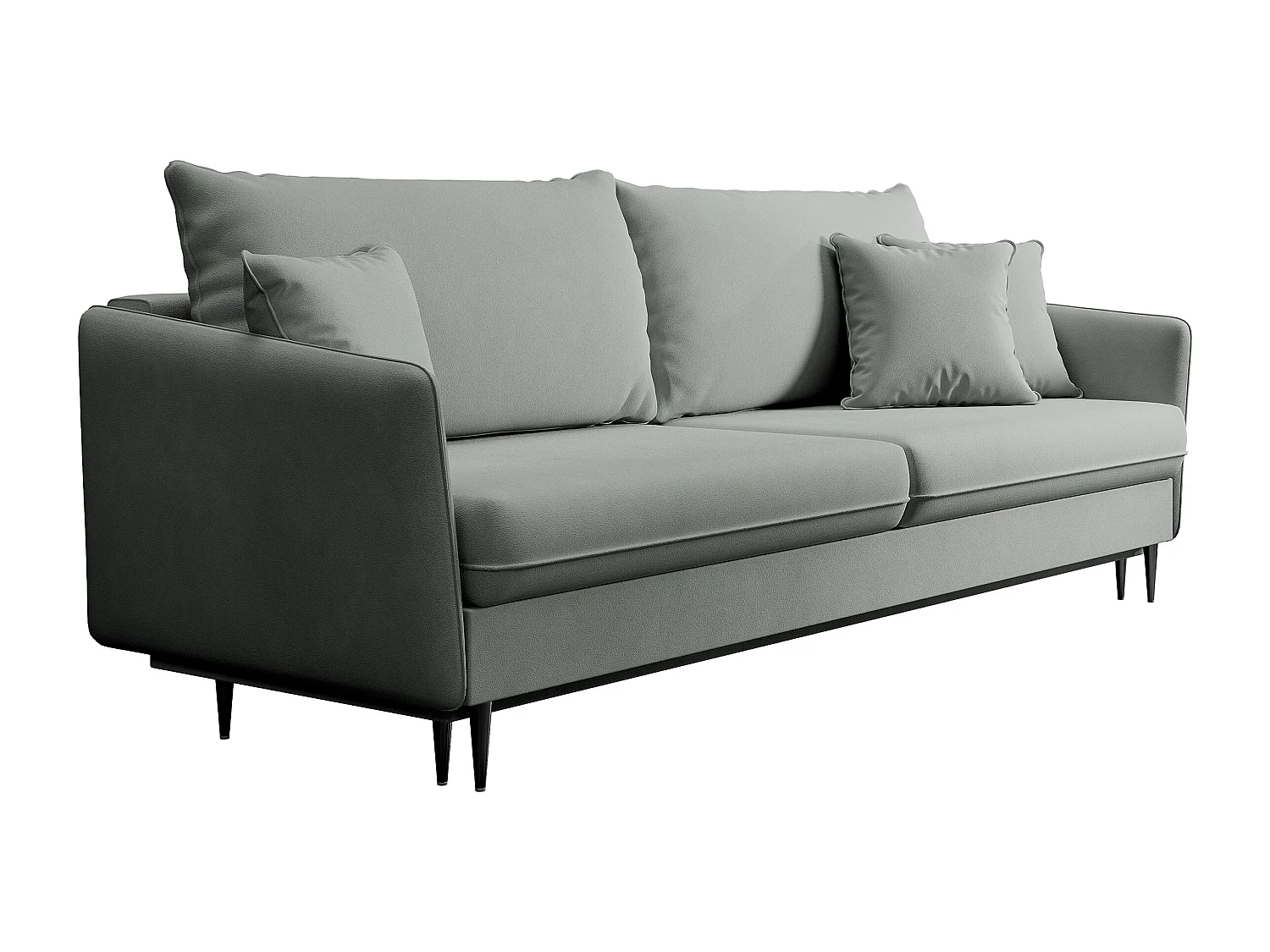 Canapé - 221 cm - trois places velours hydrophobe - gris - pieds noirs - VOLIO