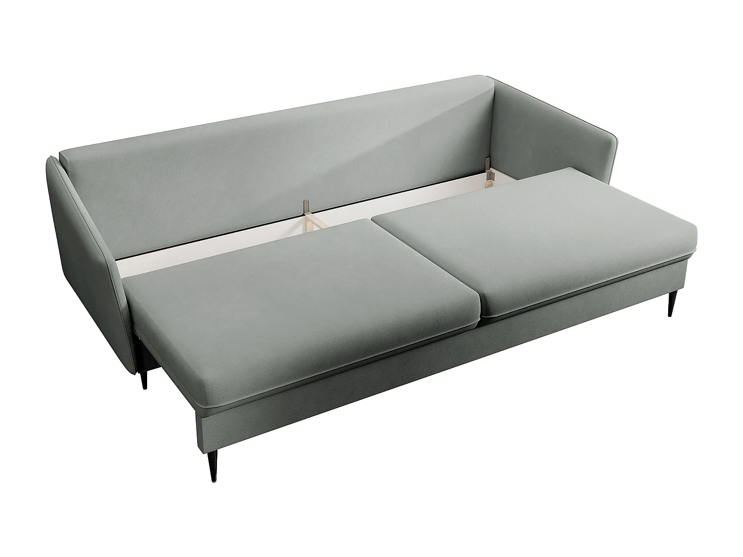 Canapé - 221 cm - trois places velours hydrophobe - gris - pieds noirs - VOLIO