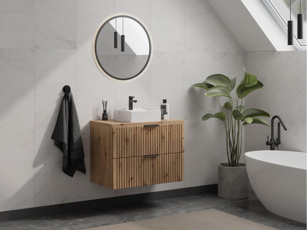 Geribbeld hangmeubel onder wastafel met plank - Licht naturel - L80 cm - ZEVARA