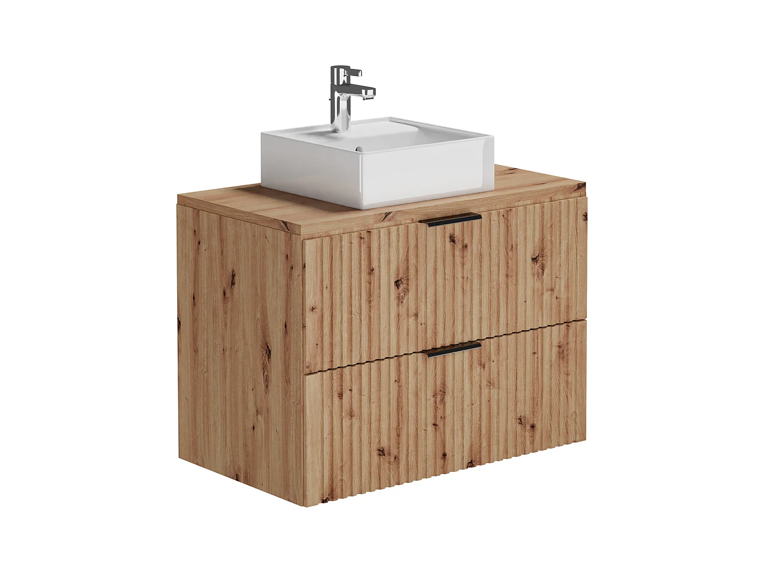 Geribbeld hangmeubel met opbouwwastafel - Lichte houtkleur - L80 cm - ZEVARA