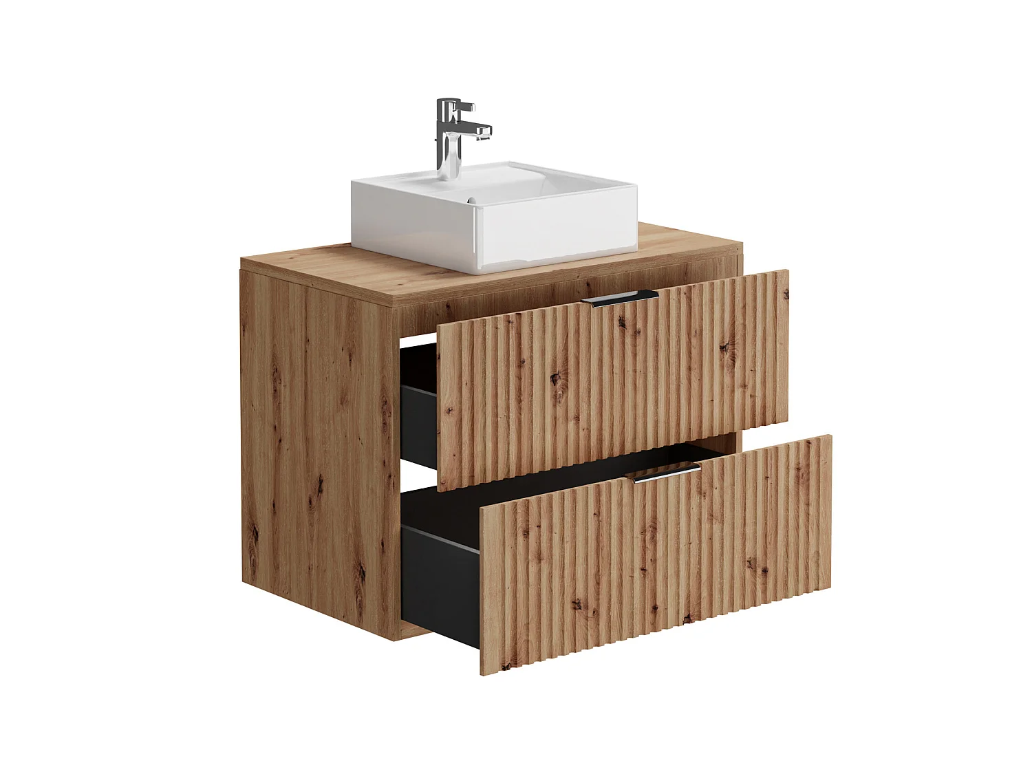 Geribbeld hangmeubel met opbouwwastafel - Lichte houtkleur - L80 cm - ZEVARA