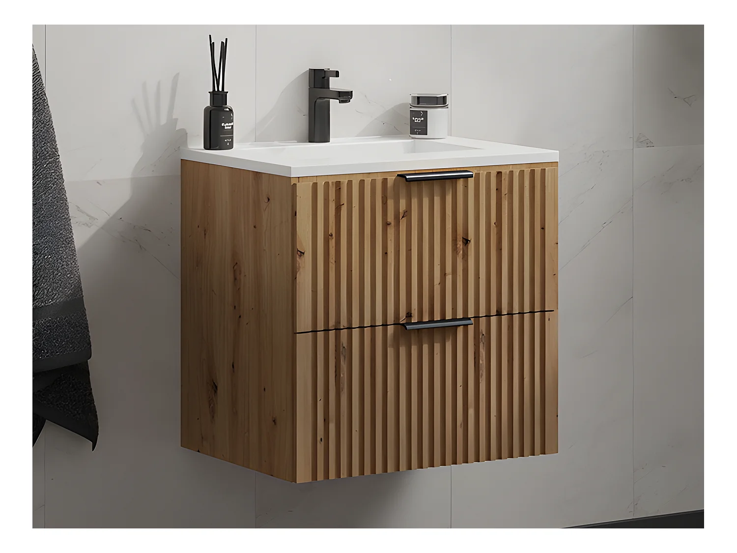 Mueble suspendido bajo lavabo - Natural claro - 60 cm - ZEVARA