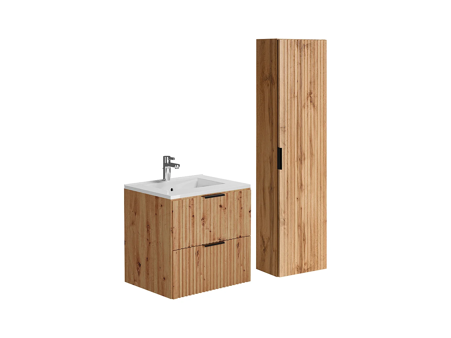 Mueble suspendido bajo lavabo y armario - Color natural claro - 60 cm - ZEVARA