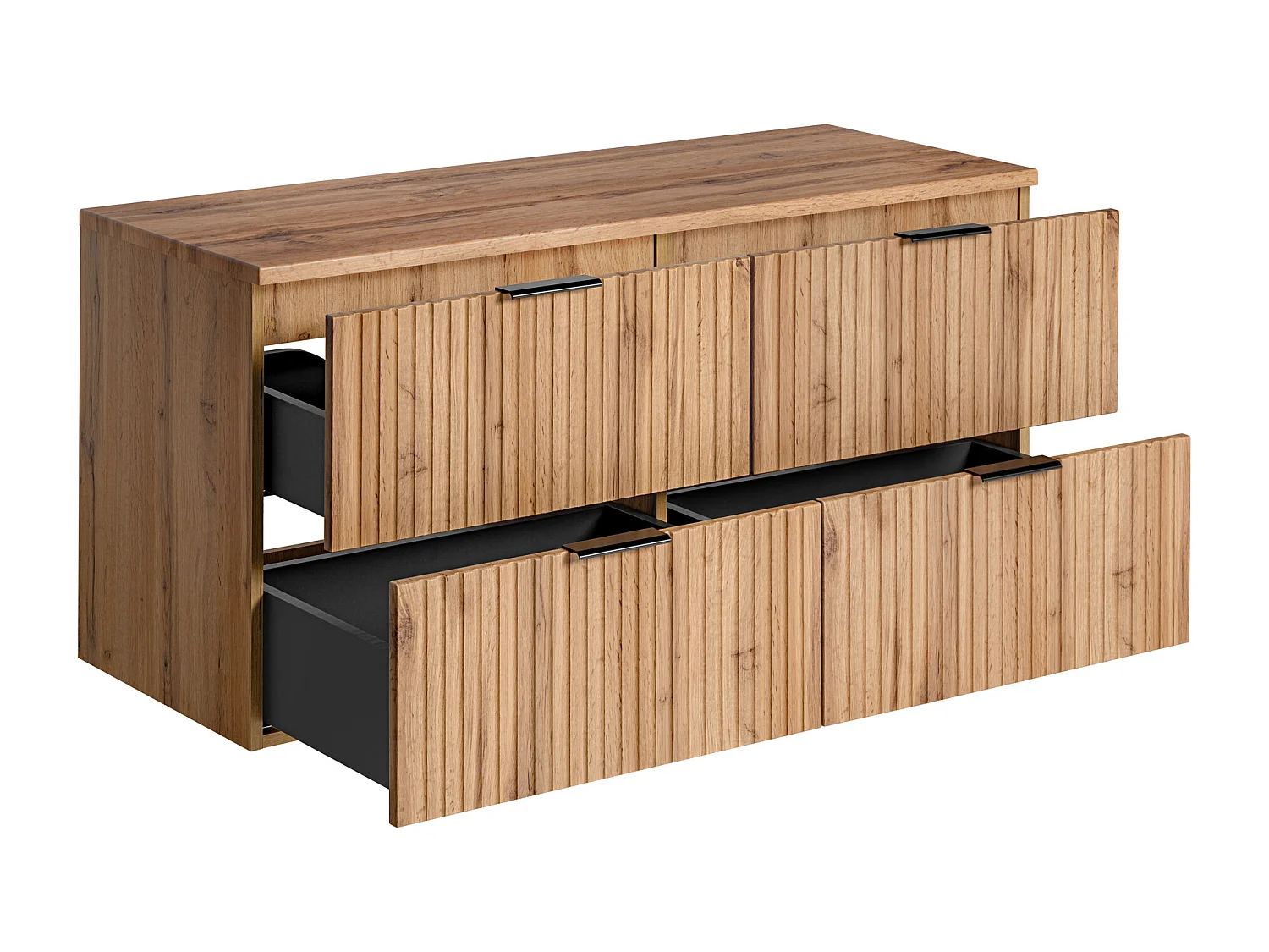 Meuble sous vasque suspendu strié avec planche - Naturel clair - L120 cm - ZEVARA