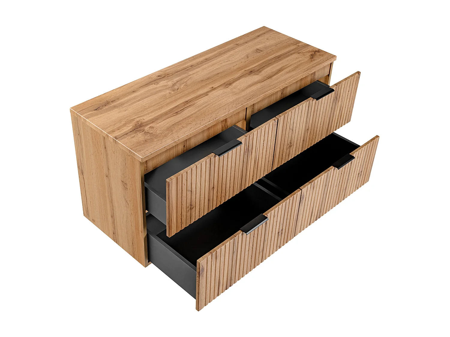 Meuble sous vasque suspendu strié avec planche - Naturel clair - L120 cm - ZEVARA