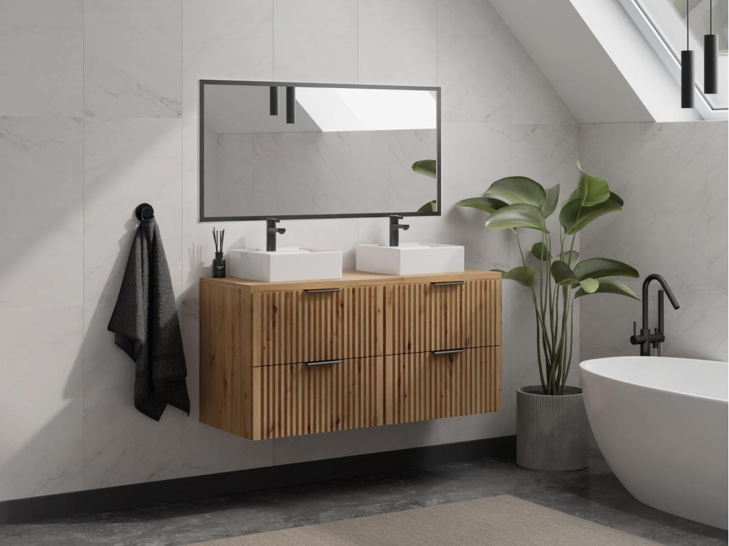 Mobile sotto lavabo sospeso scanalato con piano di appoggio L120 cm Naturale chiaro - ZEVARA