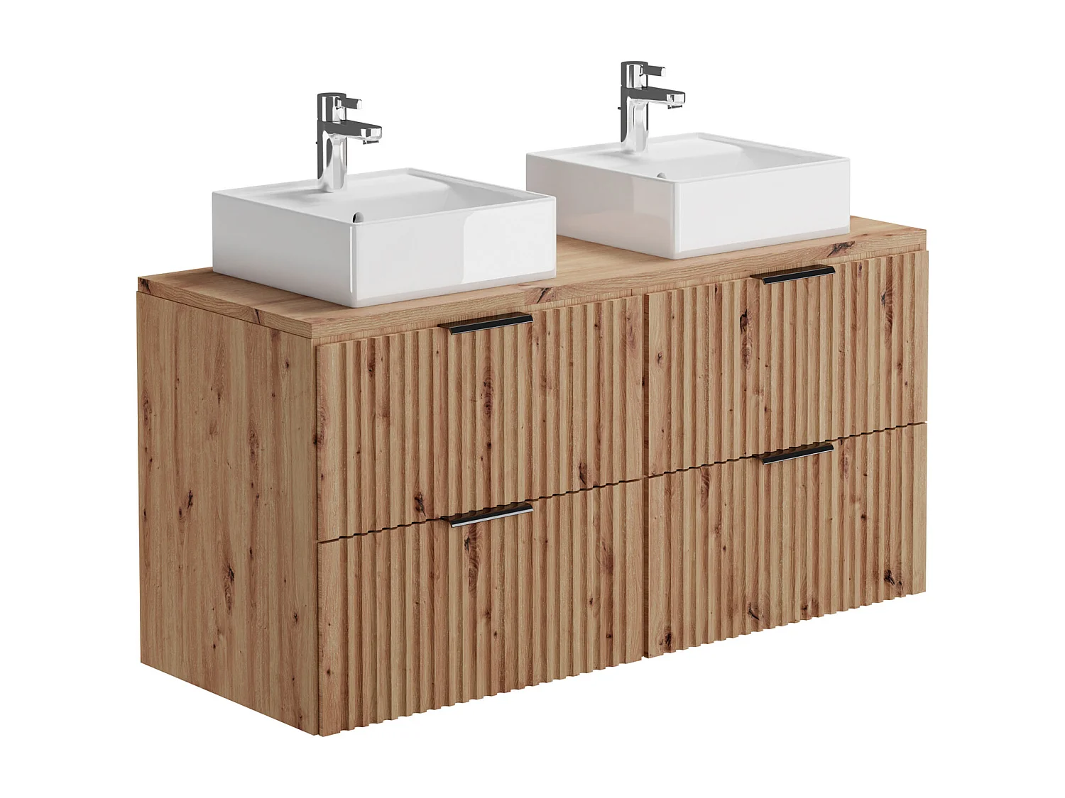 Waschbeckenunterschrank hängend mit Aufsatzwaschbecken - Streifenoptik - Holzfarben hell - 120 cm - ZEVARA