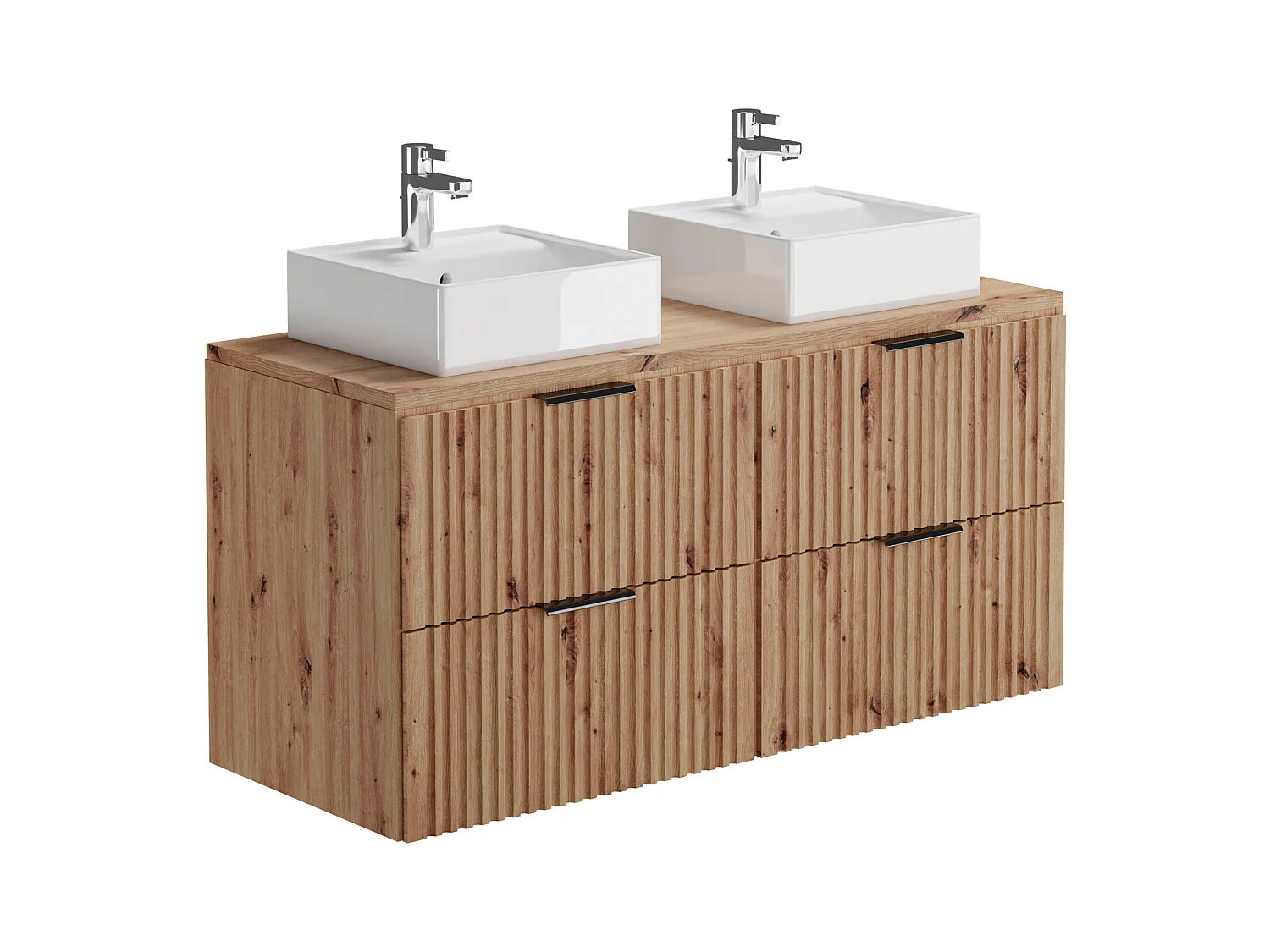 Geribbeld hangmeubel met opbouwwastafel - Lichte houtkleur - L120 cm - ZEVARA