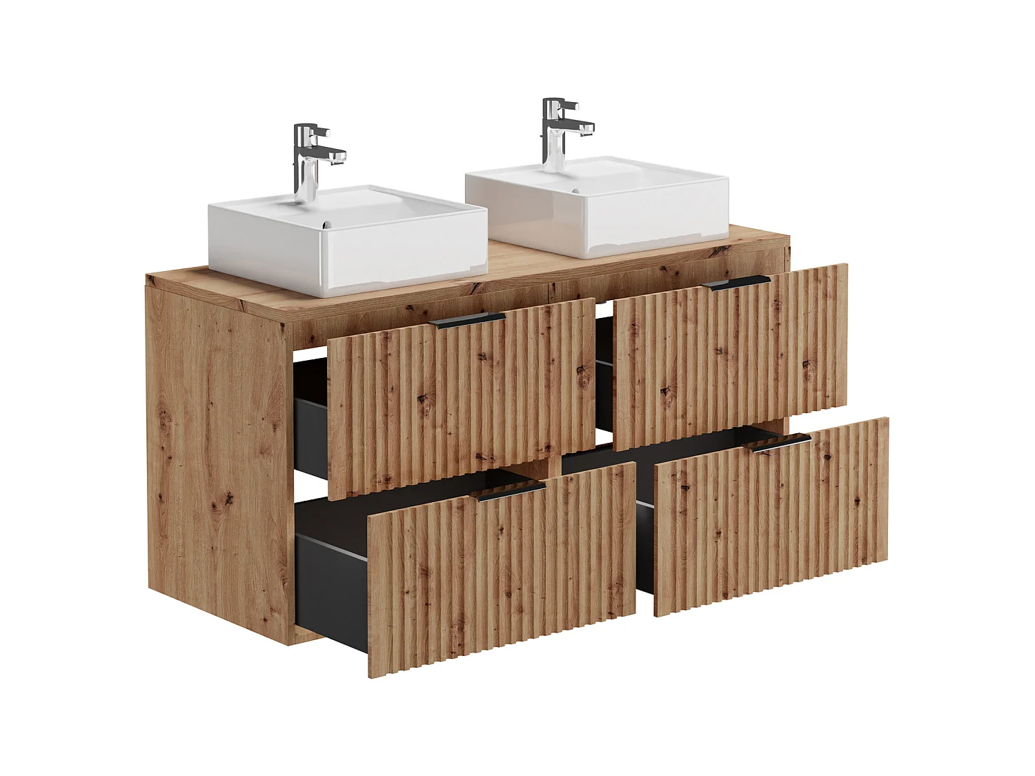 Geribbeld hangmeubel met opbouwwastafel - Lichte houtkleur - L120 cm - ZEVARA