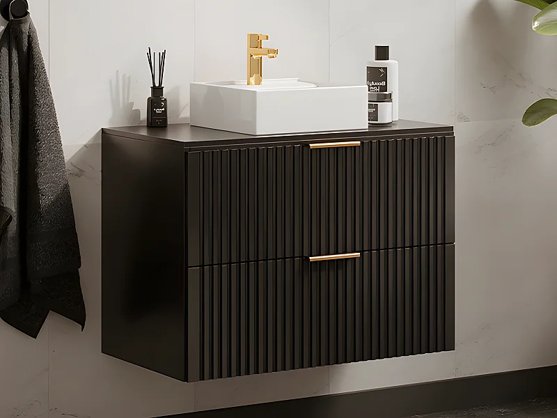 Mueble de baño suspendido con lavabo - Negro - 80 cm - ZEVARA