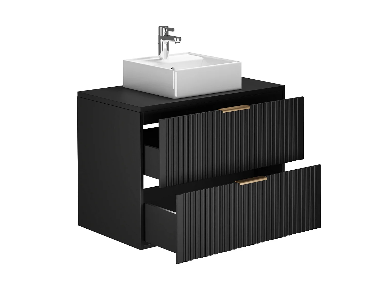 Móvel de casa de banho suspenso estriado com lavatório de pousar preto 80 cm - ZEVARA