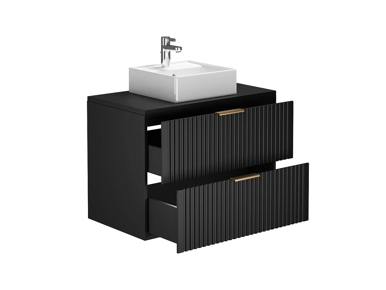 Vegghengt stripete baderomsskap med firkantet servant - Svart - 80 cm - ZEVARA