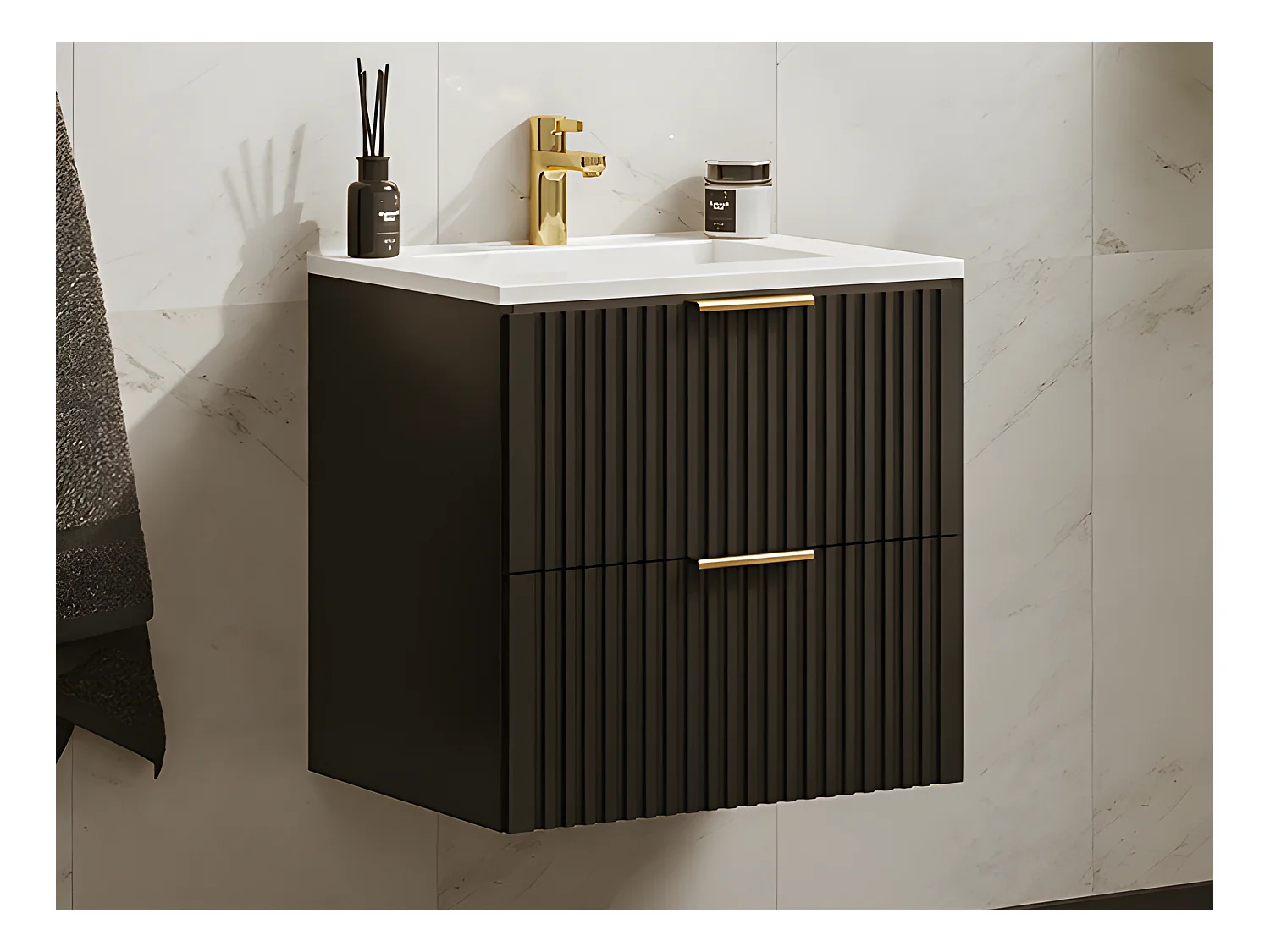 Mueble de baño suspendido bajo lavabo- Negro - 60 cm - ZEVARA