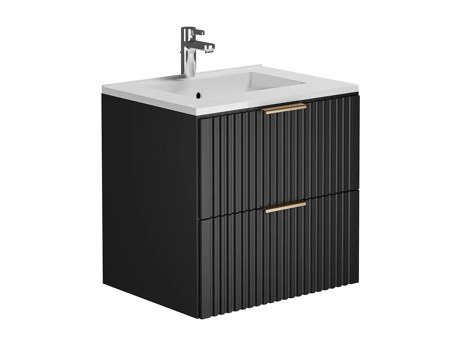 Waschbeckenunterschrank hängend mit Einbauwaschbecken - Streifenoptik - Schwarz - 60 cm - ZEVARA