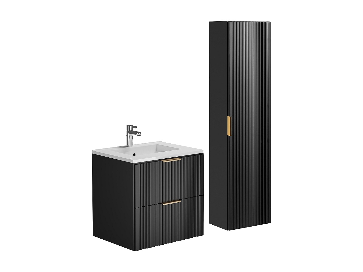 Waschbeckenunterschrank mit Einbauwaschbecken & Badhochschrank - Streifenop günstig online kaufen