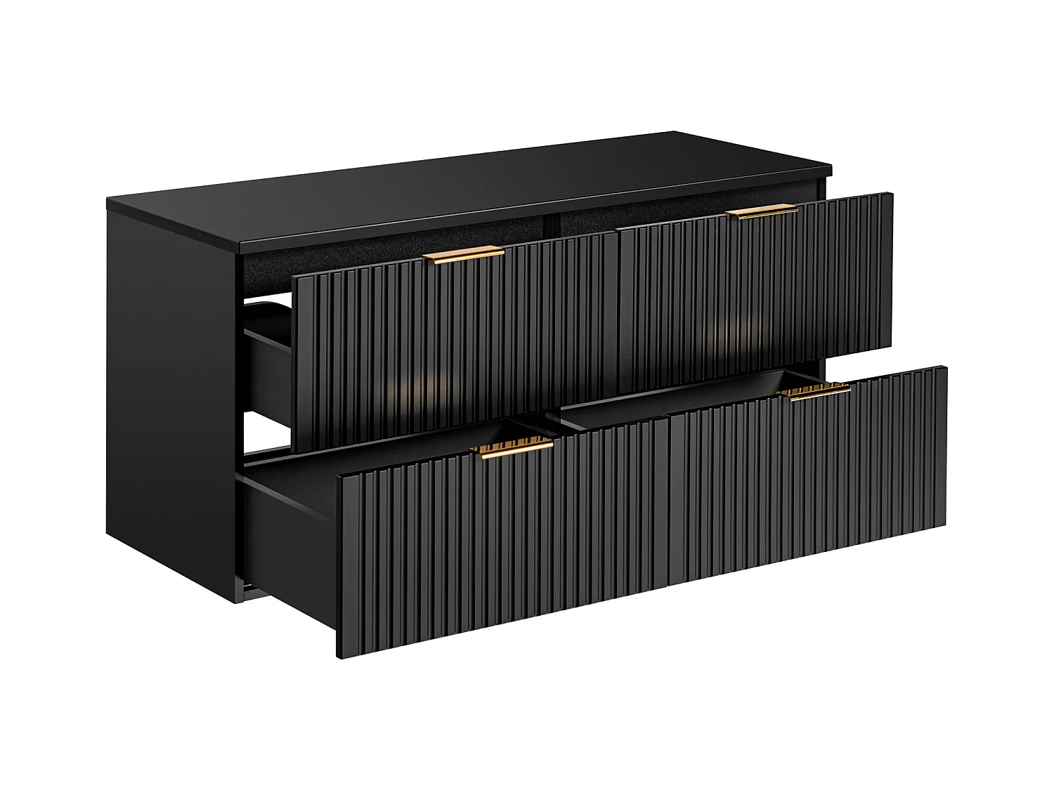 Geribbeld hangmeubel onder wastafel met plank - Zwart - L120 cm - ZEVARA