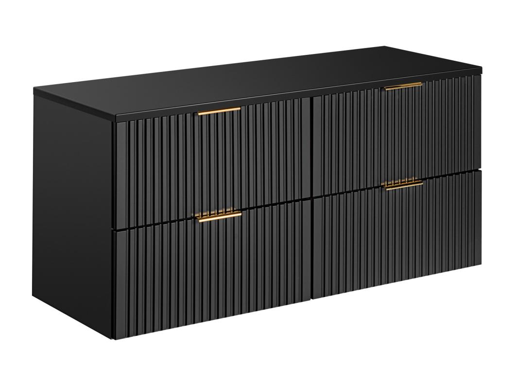 Meuble sous vasque suspendu strié avec planche - Noir - 120 cm - ZEVARA