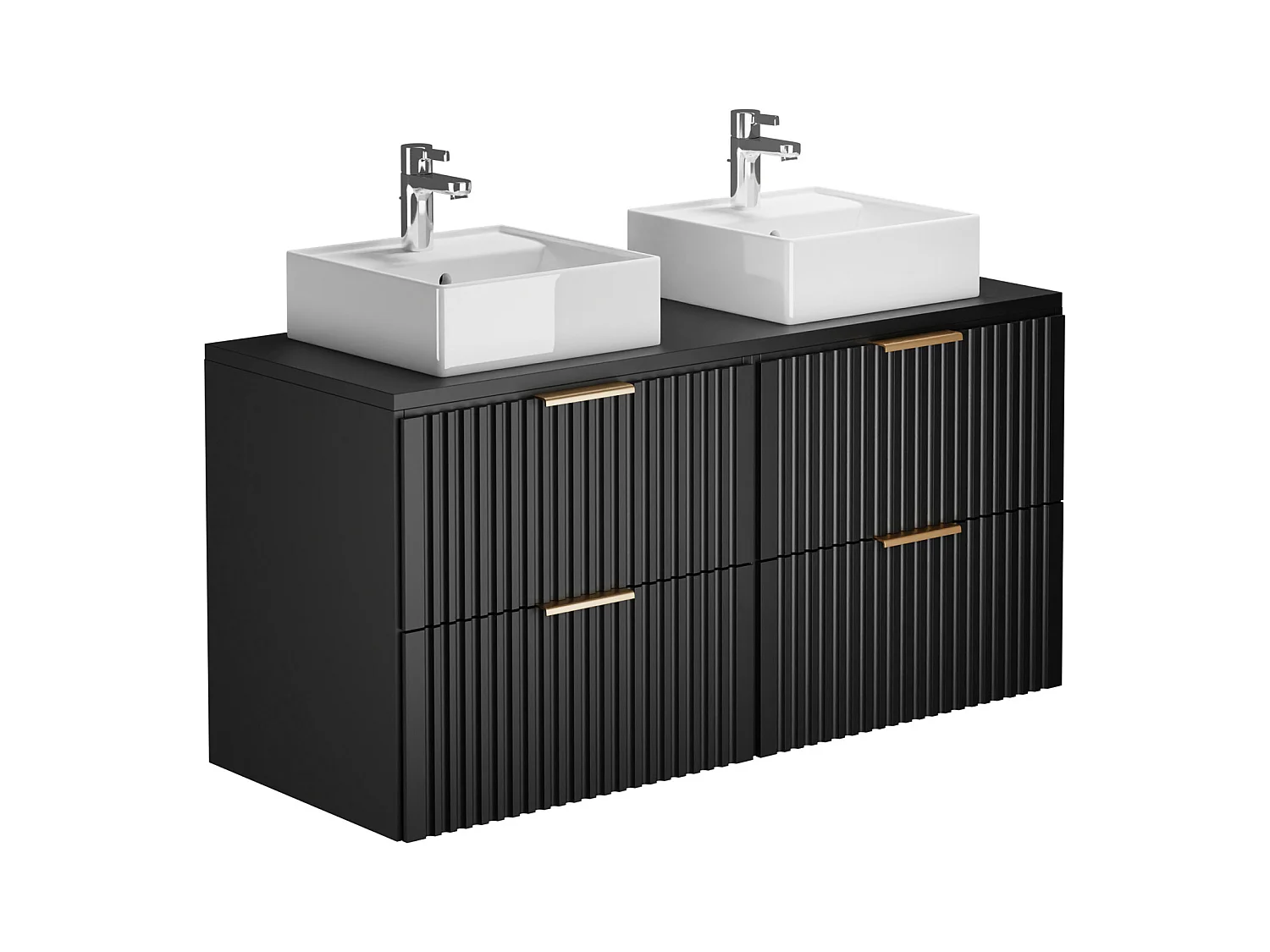 Geribbeld hangmeubel voor badkamer met opzetwastafel - Zwart - L120 cm - ZEVARA