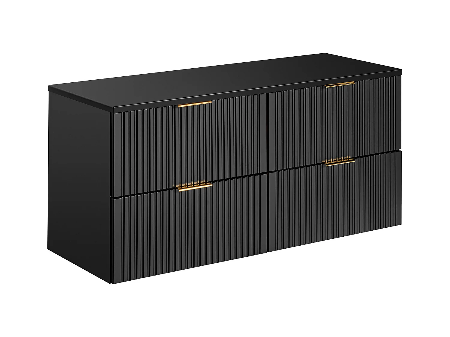 Geribbeld hangmeubel voor badkamer met opzetwastafel - Zwart - L120 cm - ZEVARA