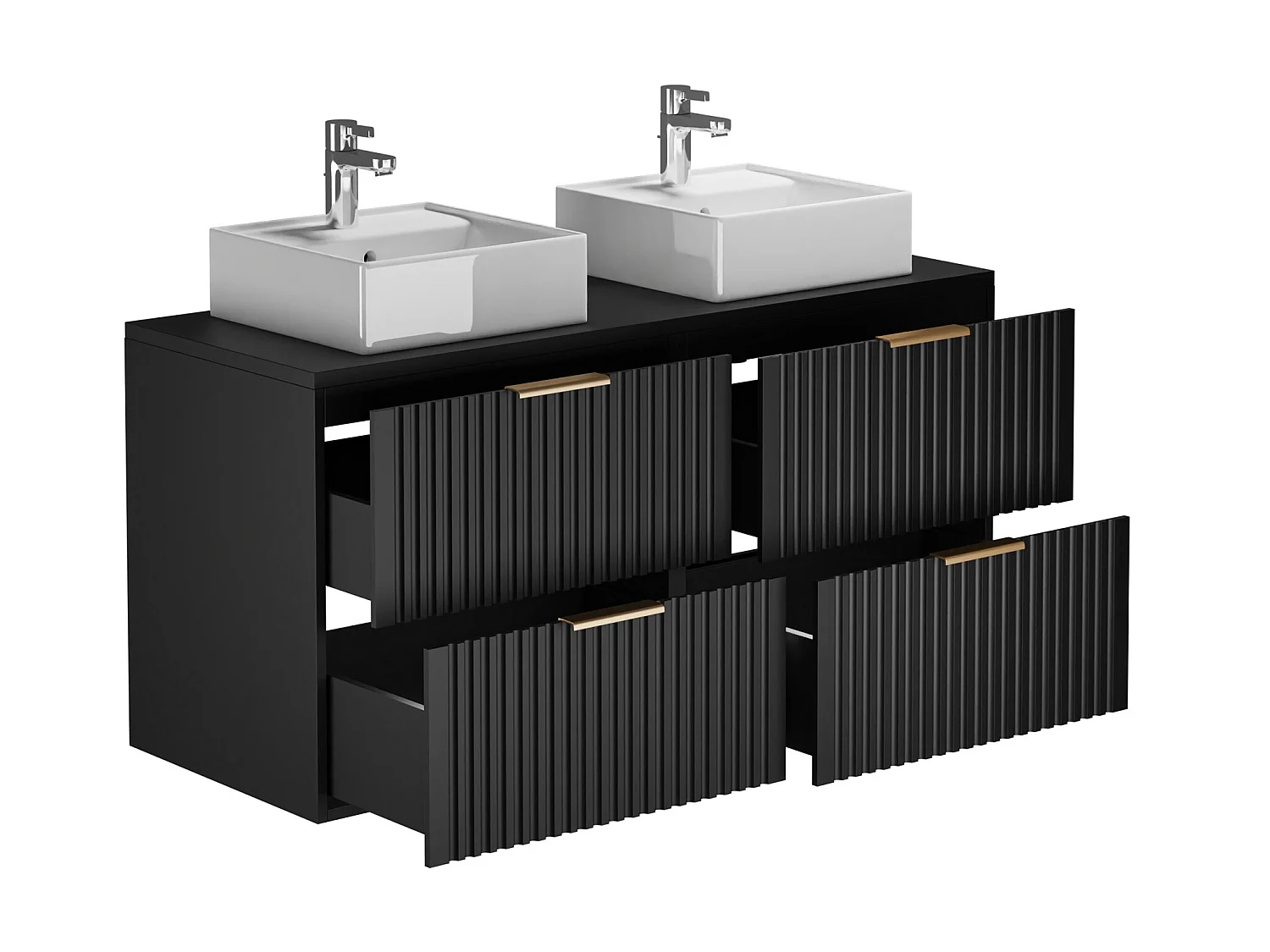 Geribbeld hangmeubel voor badkamer met opzetwastafel - Zwart - L120 cm - ZEVARA