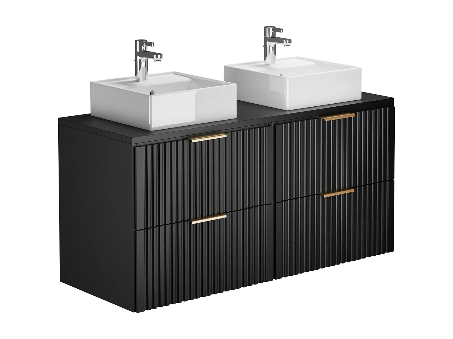 Geribbeld hangmeubel voor badkamer met opzetwastafel - Zwart - L120 cm - ZEVARA