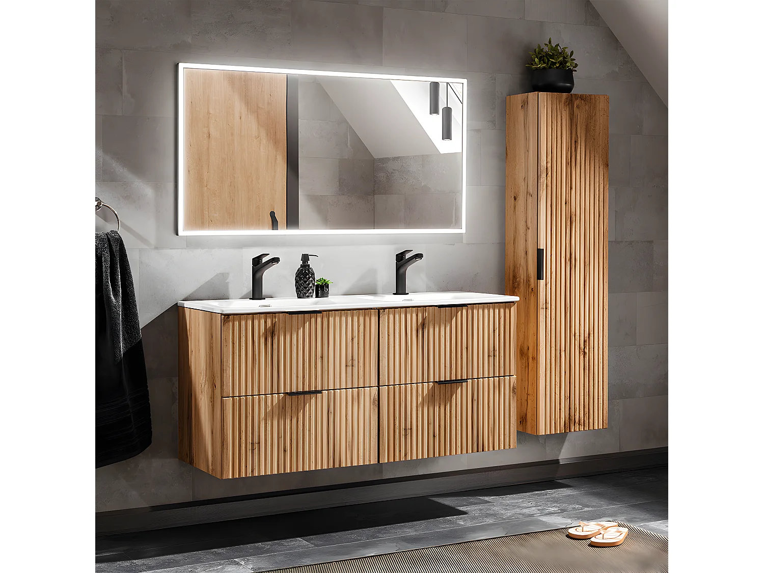 Meuble double vasque encastrée 120cm Adriel Bois