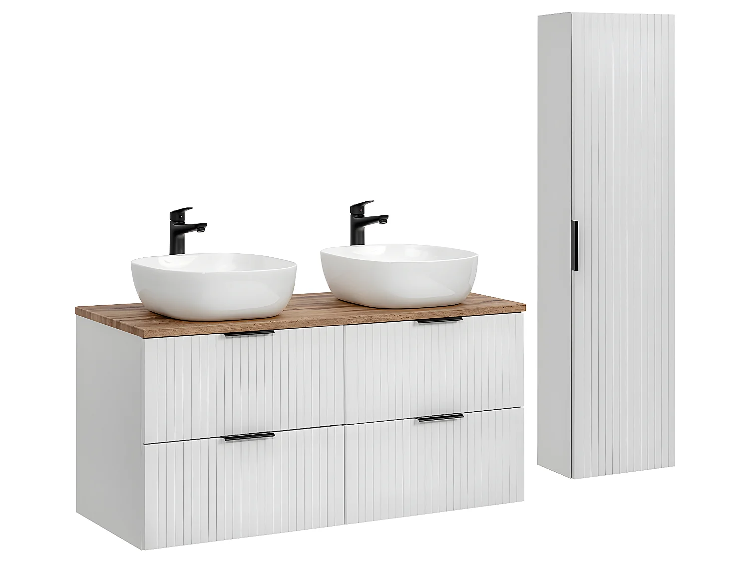 Ensemble meuble double vasque 120cm et colonne Adriel Blanc